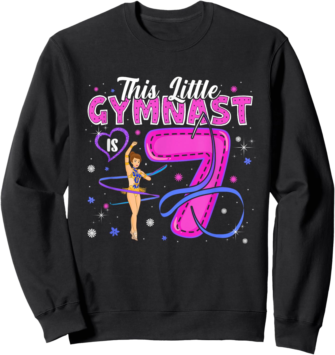 Kids 7 Year Old Gymnast 7th Birthday Tumbling Gymnastics Sweatshirt - Sweatshirt | Black