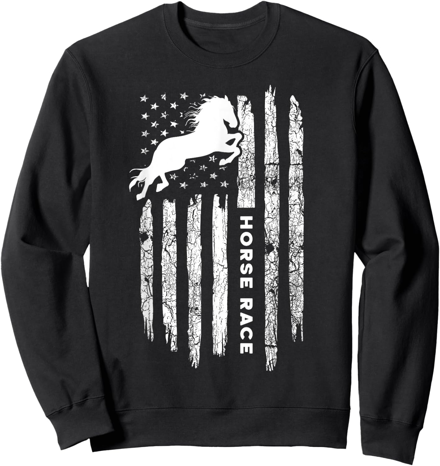 American Flag Horse Race Apparel - Vintage Horse Racing Sweatshirt - Sweatshirt | Black