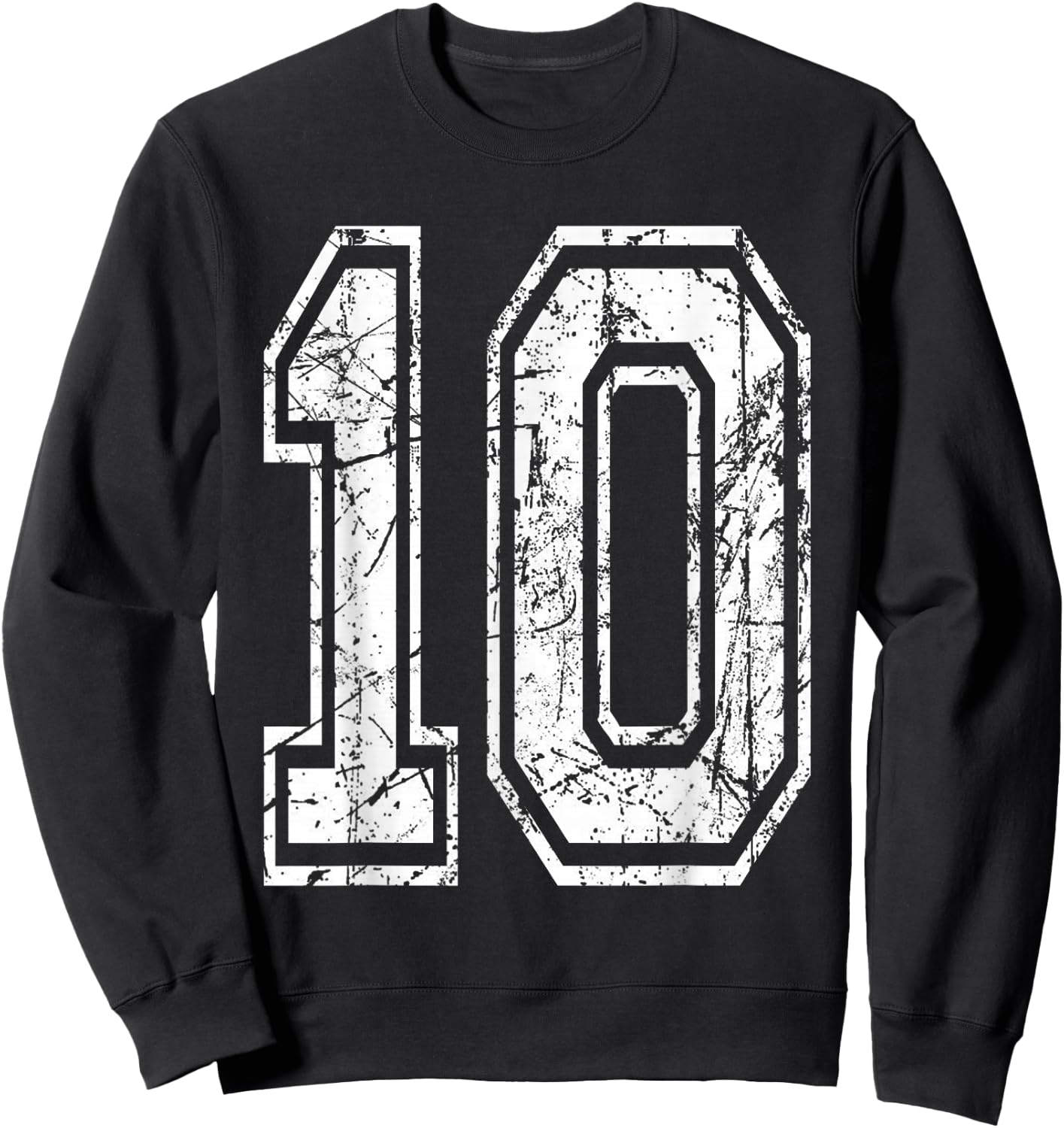 Sports Jersey Grunge Number 10 Team Player Birthday Gift Sweatshirt - Sweatshirt | Black
