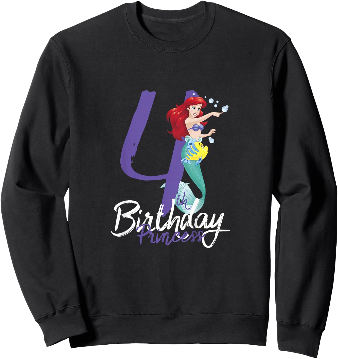 Kids Disney Princess Ariel The Little Mermaid 4th Birthday Sweatshirt - Sweatshirt | Black