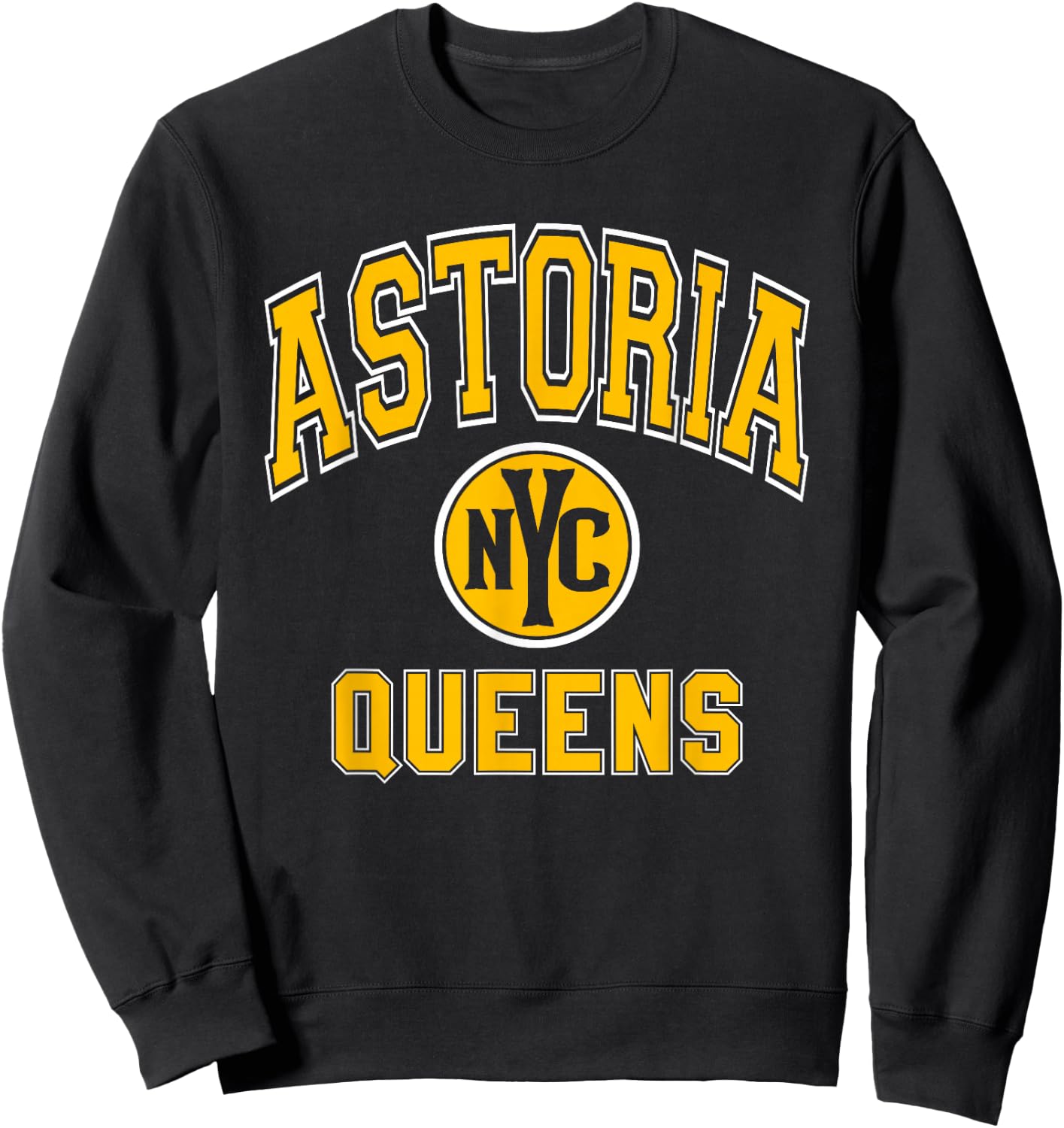Astoria Queens Text NYC Circle Amber Print Sweatshirt - Sweatshirt | Black