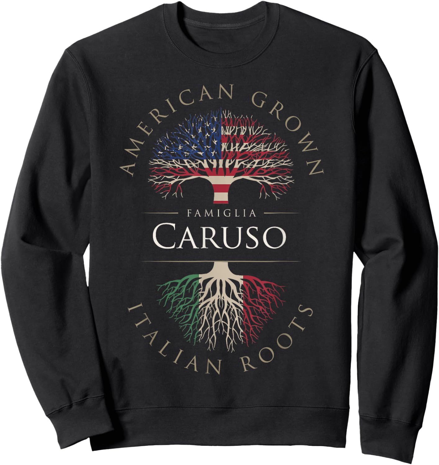 Caruso Family Name American Grown Italian Roots Italia Flag Sweatshirt - Sweatshirt | Black