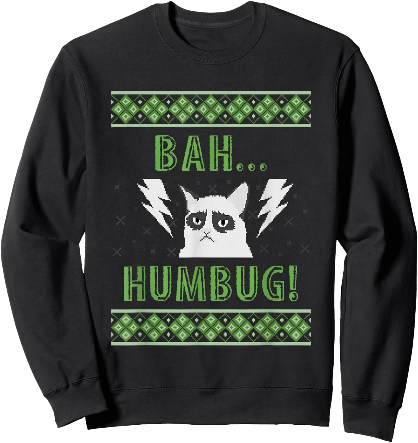 Bah Humbug Grouchy Cat Ugly Christmas Sweater Style T Shirt Women Kids Sweatshirt - Sweatshirt | Black