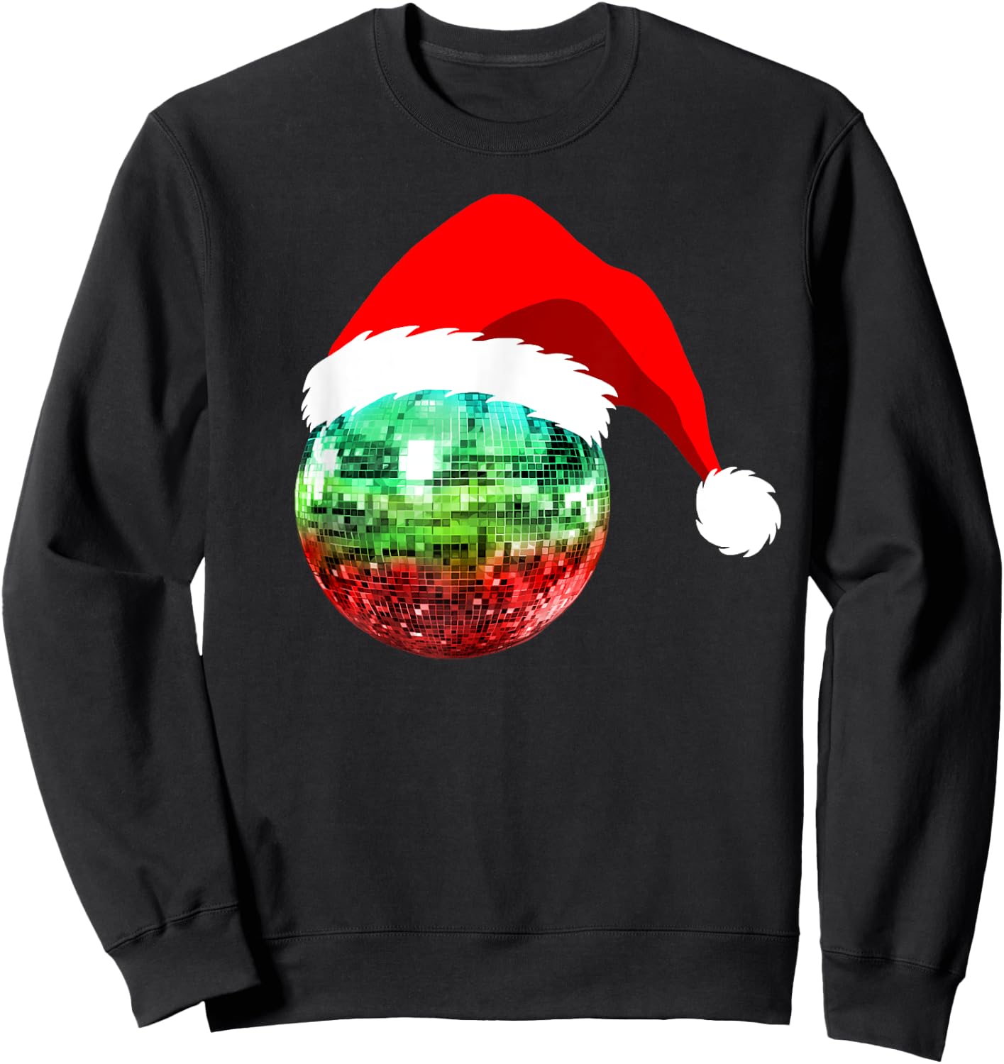 Red and Green Santa Christmas Disco Ball Sweatshirt - Sweatshirt | Black