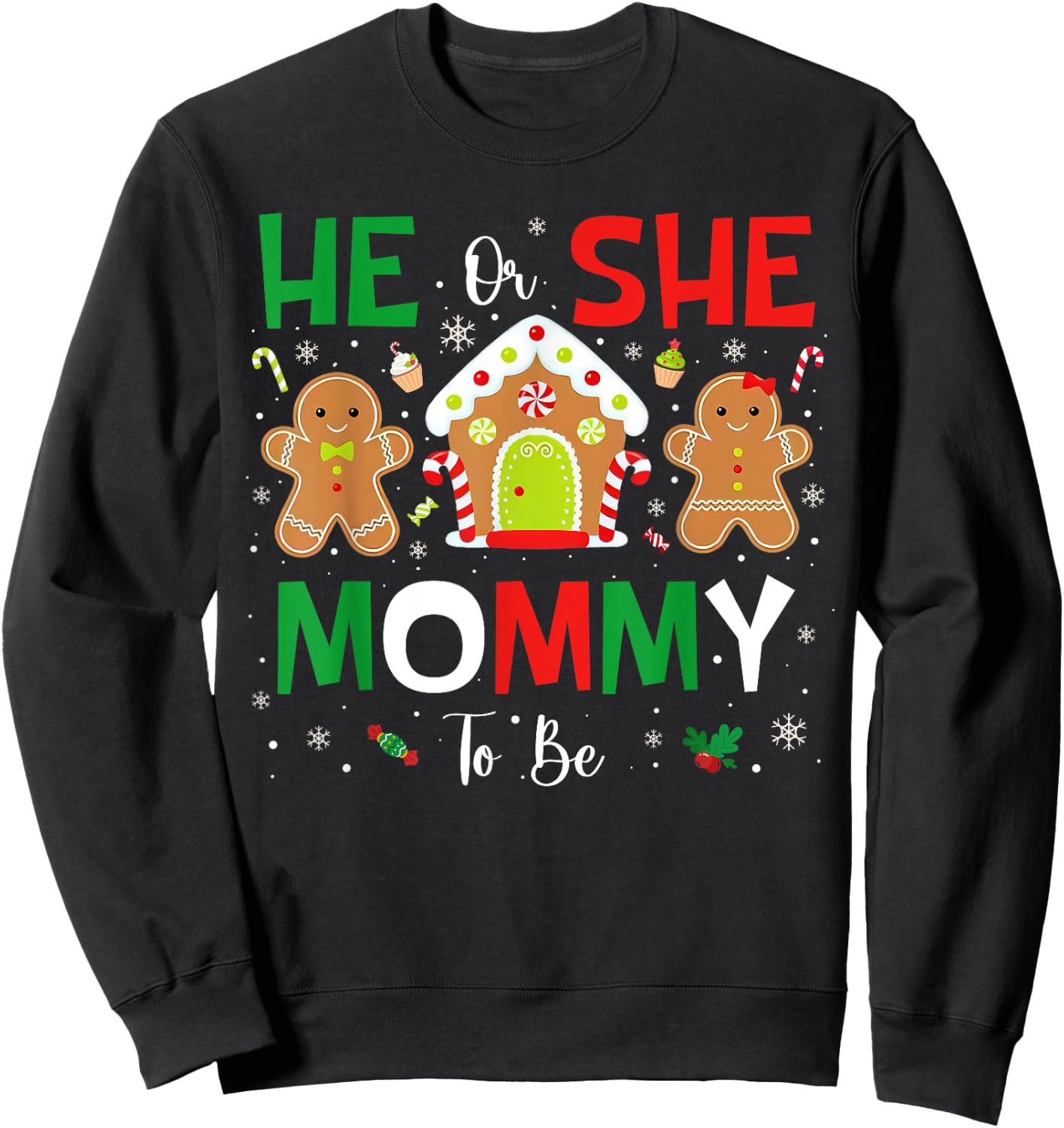 Gingerbread He or She Mommy To Be Christmas Gender Reveal Sweatshirt - Sweatshirt | Black