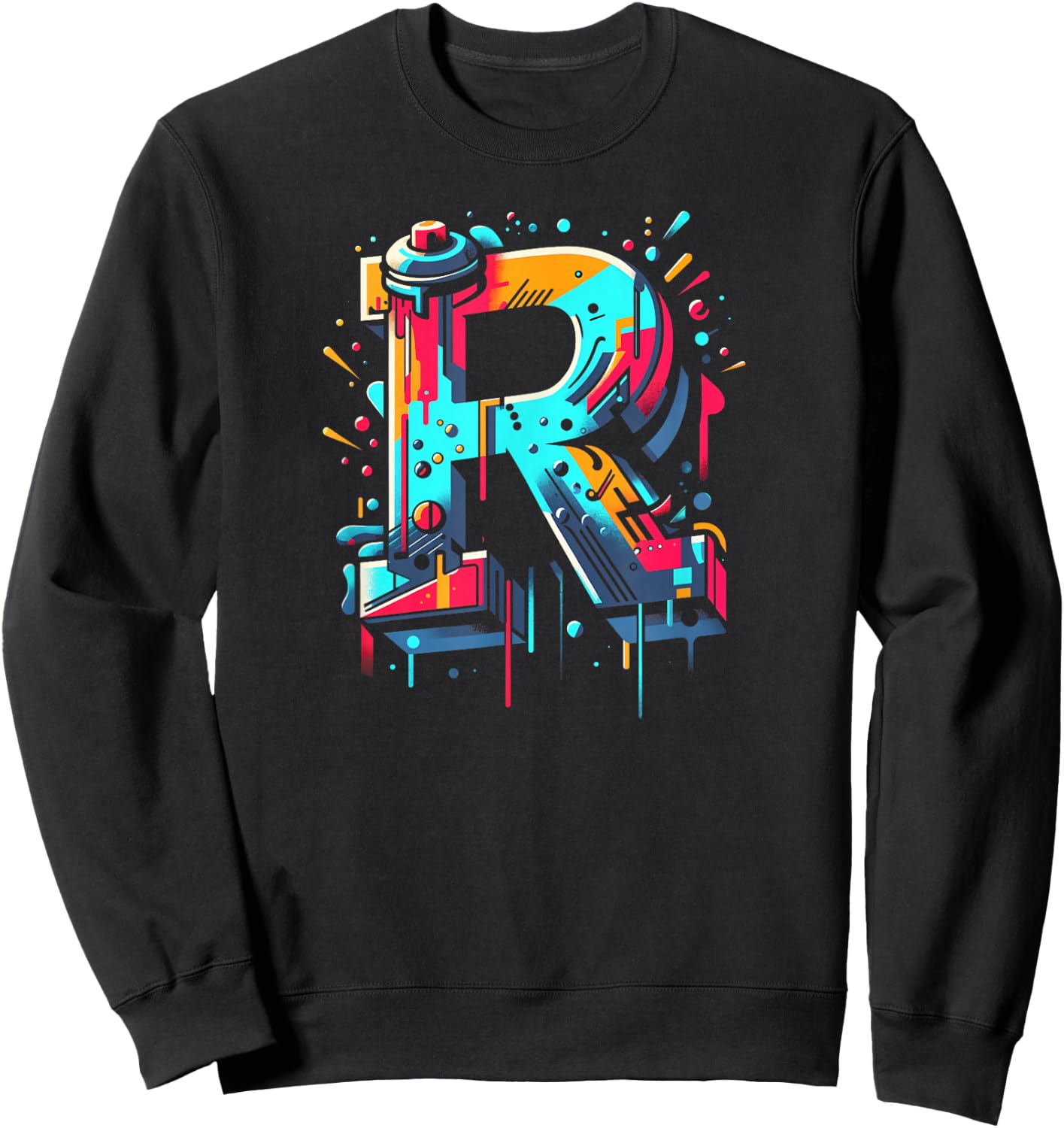 Initial Letter R with Name in Graffiti Style Art Sweatshirt - Sweatshirt | Black