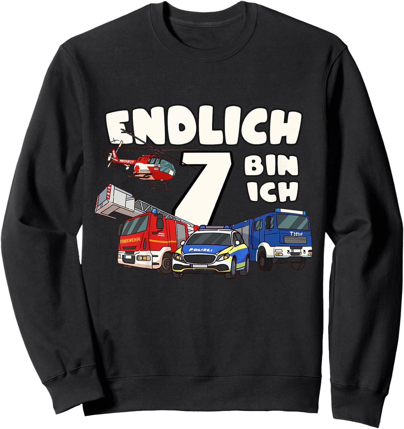 Kinder 7. Geburtstag Polizei, Feuerwehr, THW & Rettungsdienst Sweatshirt - Sweatshirt | Black