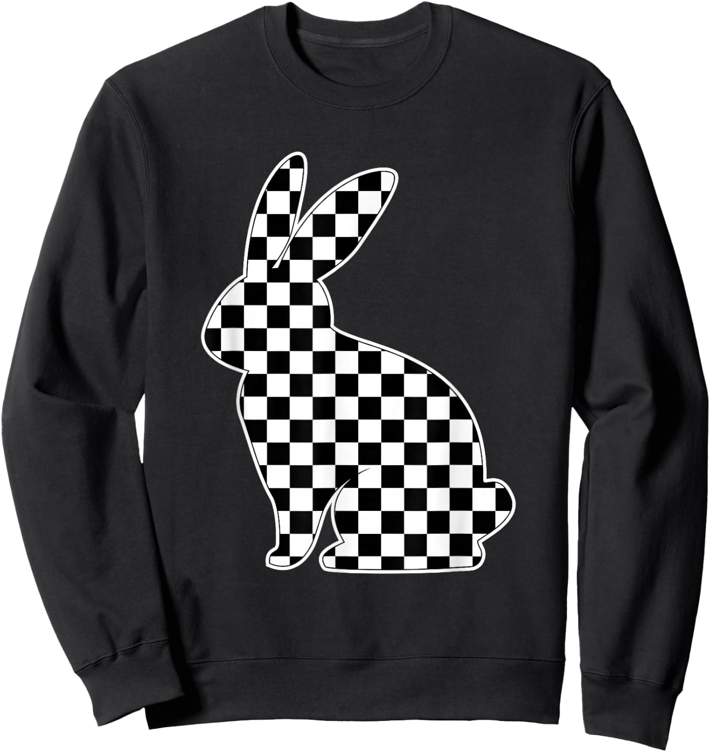 Retro Black white Checkerboard Rabbit Easter Bunny for Tween Sweatshirt - Sweatshirt | Black