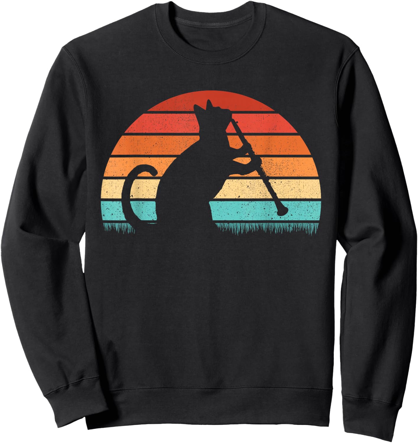 Clarinet Cat Player - Retro Clarinetist Music Lover Sweatshirt - Sweatshirt | Black