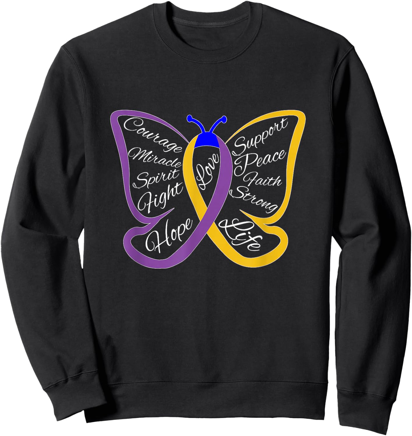 Fight Bladder Cancer Awareness Butterfly Sweatshirt - Sweatshirt | Black
