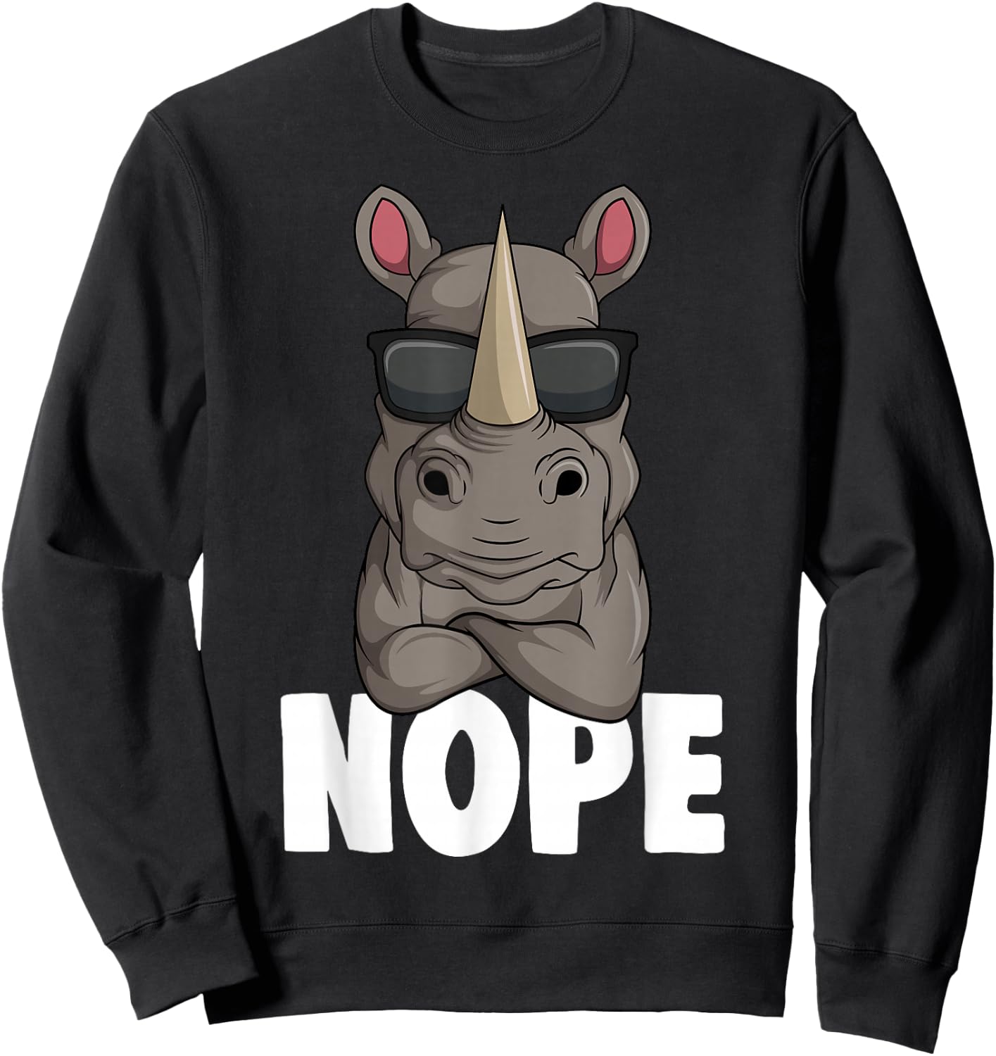 Funny Rhino Apparel & Gift Ideas -Kids, Women Classic Fit Black Cartoon Animal Sweatshirt - Sweatshirt | Black