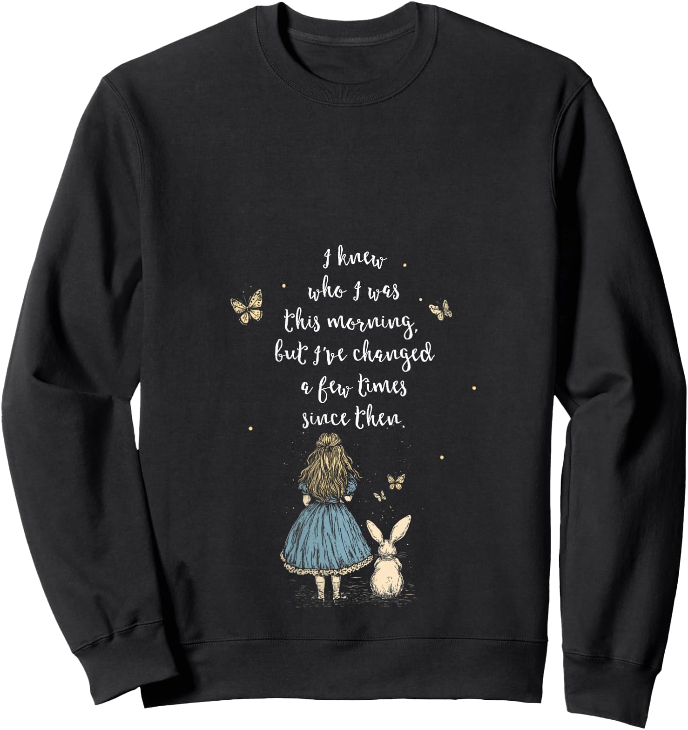 Alice in Wonderland Quote - Whimsical Fantasy Art Rabbit V-Neck Sweatshirt - Sweatshirt | Black