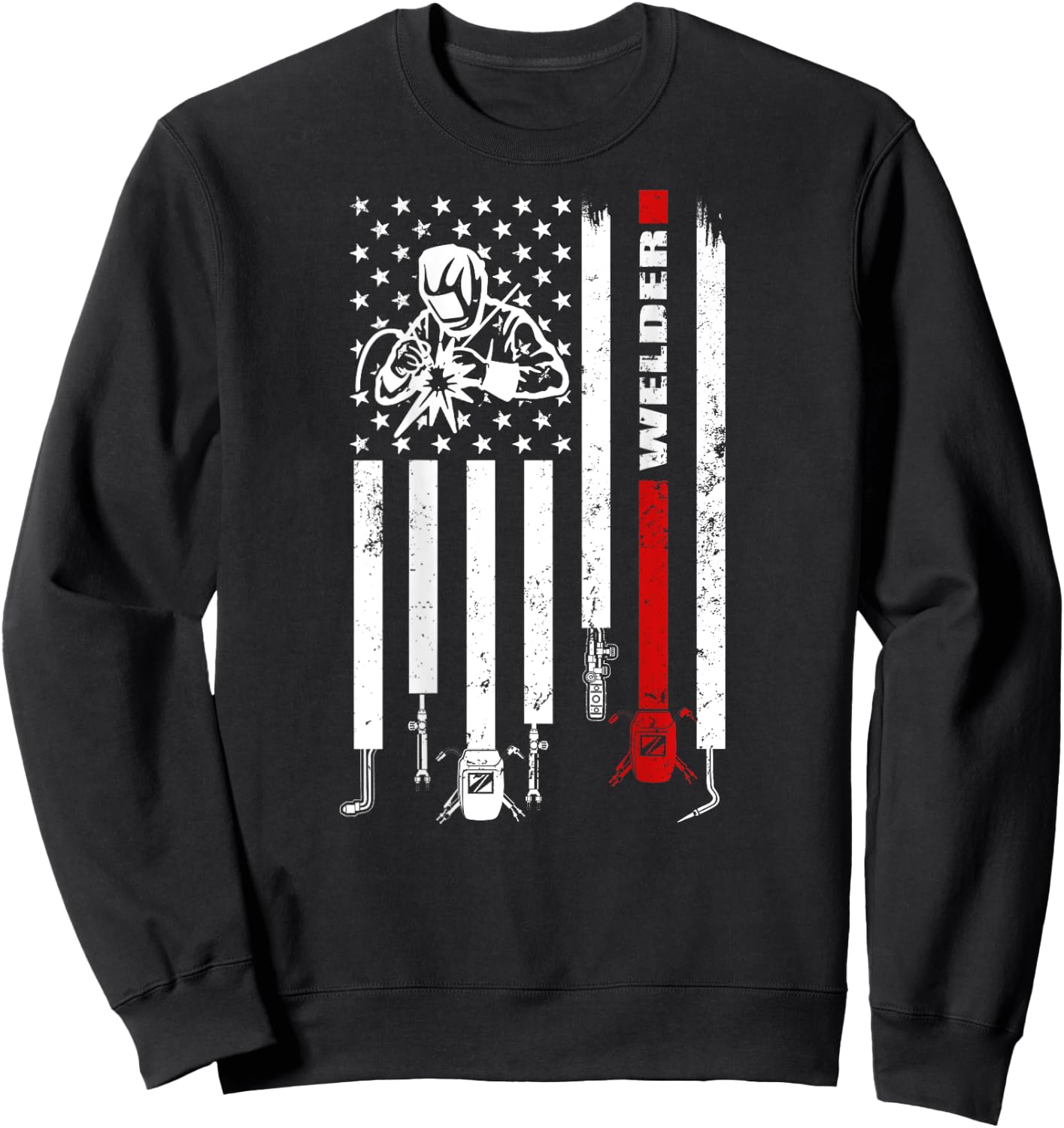 Vintage USA American Flag Welder Gift Patriotic Welding Men Sweatshirt - Sweatshirt | Black