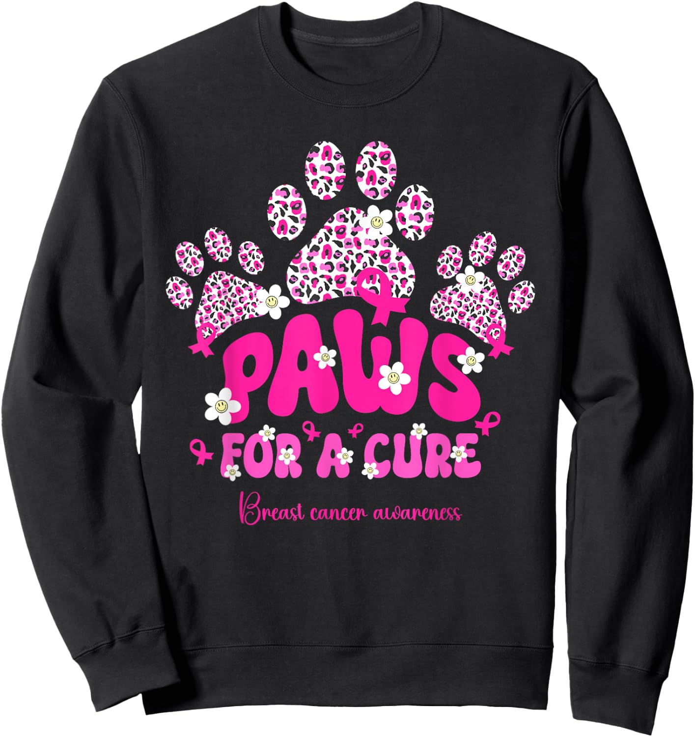 Paws for A Cure Breast Cancer Dog Lover Warrior Dog Paw Women Girls Kids Sweatshirt - Sweatshirt | Black