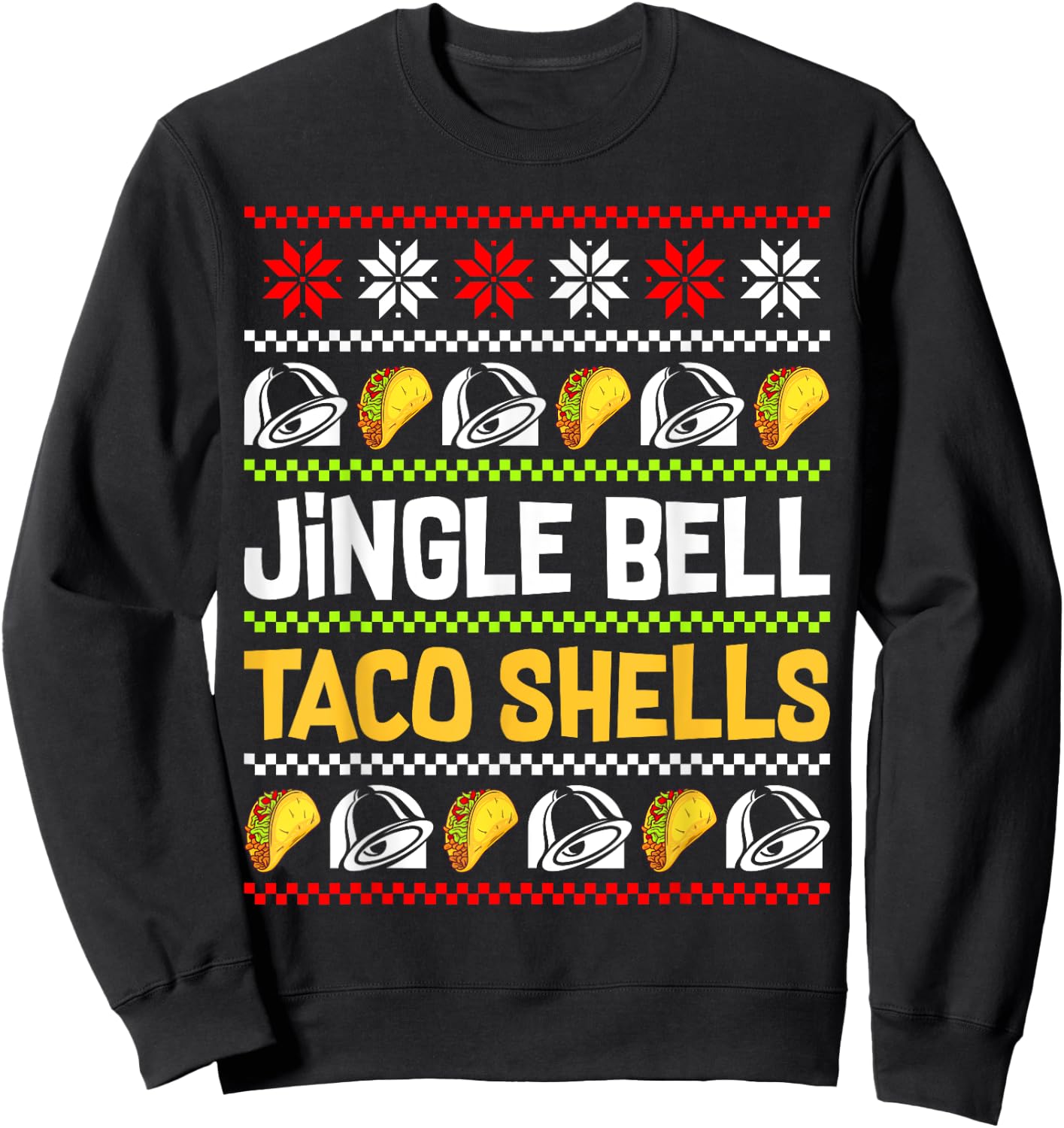 Groovy Christmas Jingle Bells Taco Shells Ugly Xmas Family Sweatshirt - Sweatshirt | Black