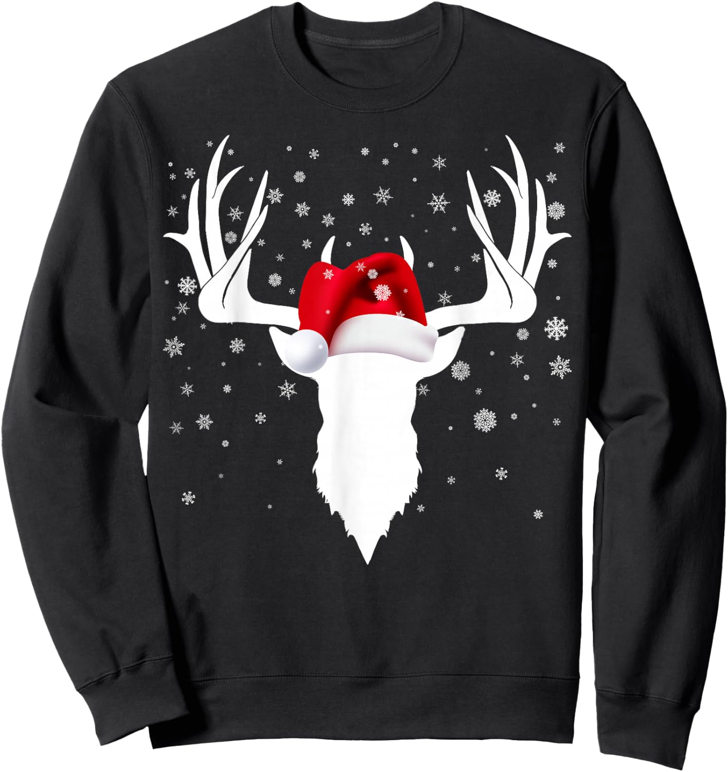 Santa Hat Deer Hunting Christmas Reindeer Xmas Pajama Sweatshirt - Sweatshirt | Black