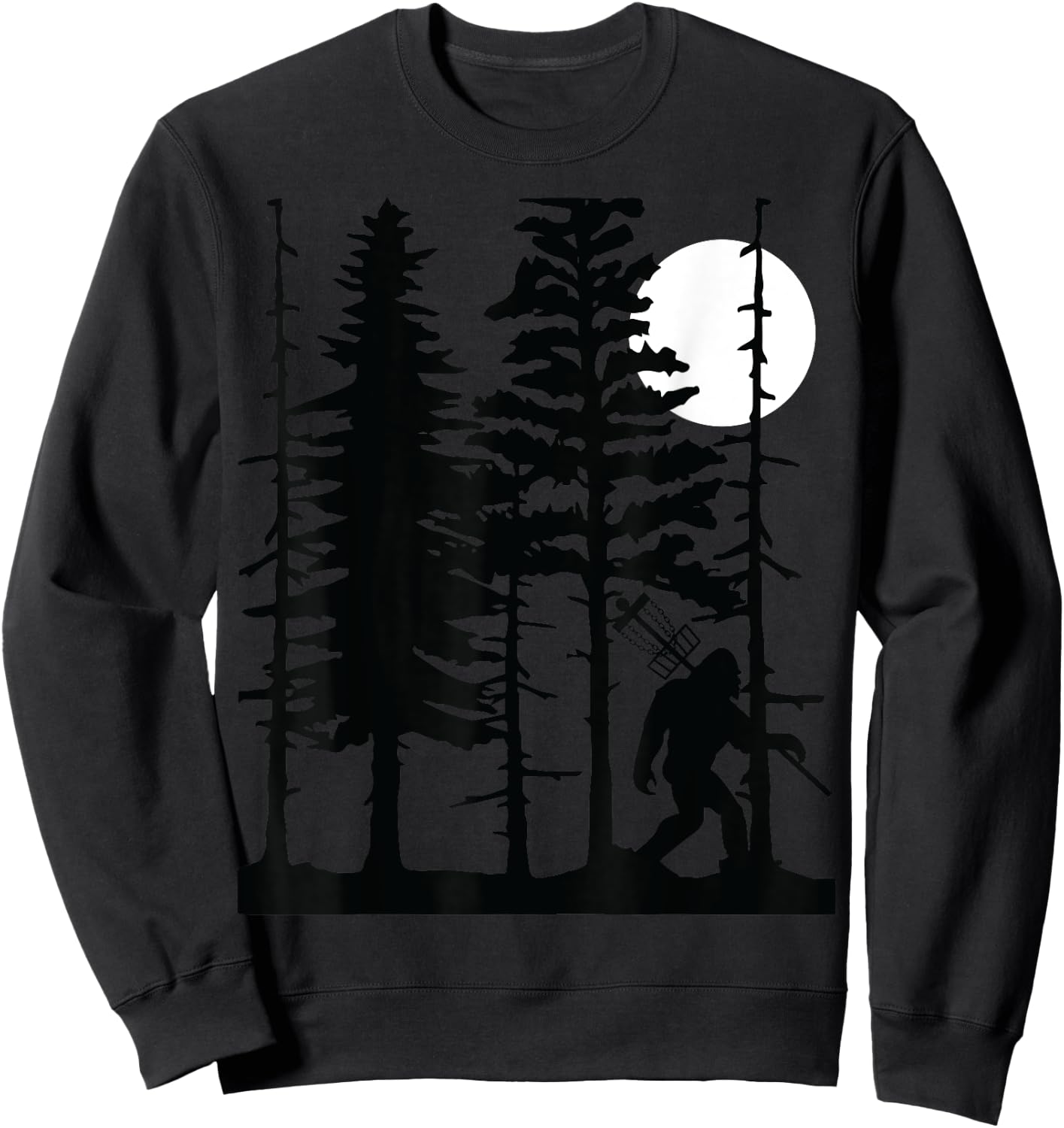 Disc Golf Bigfoot Hiding Wildlife Trees Nature Retro Forest Sweatshirt - Sweatshirt | Black