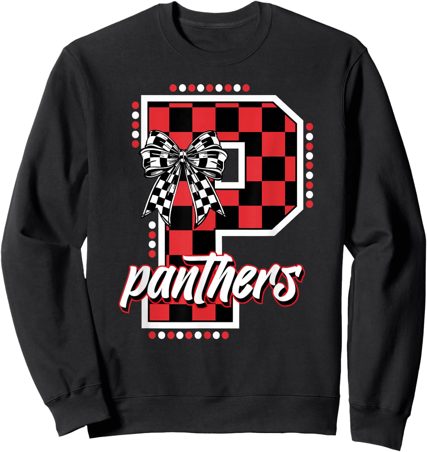 Panthers Checkered Print Letter Coquette Bow School Spirit Sweatshirt - Sweatshirt | Black