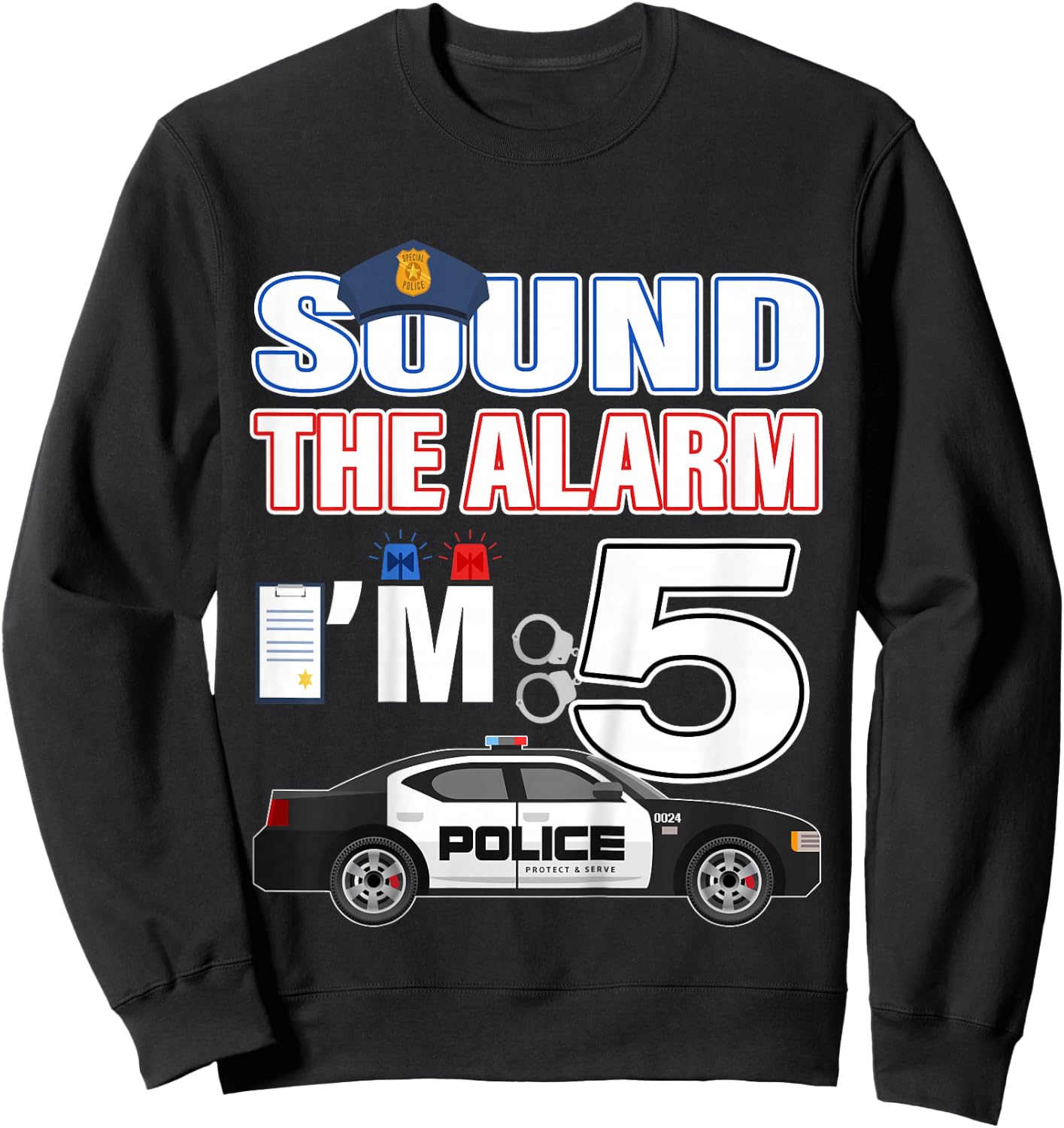 Kids Police Car 5th Birthday Boy 5 year old Cop Policeman Officer Sweatshirt - Sweatshirt | Black