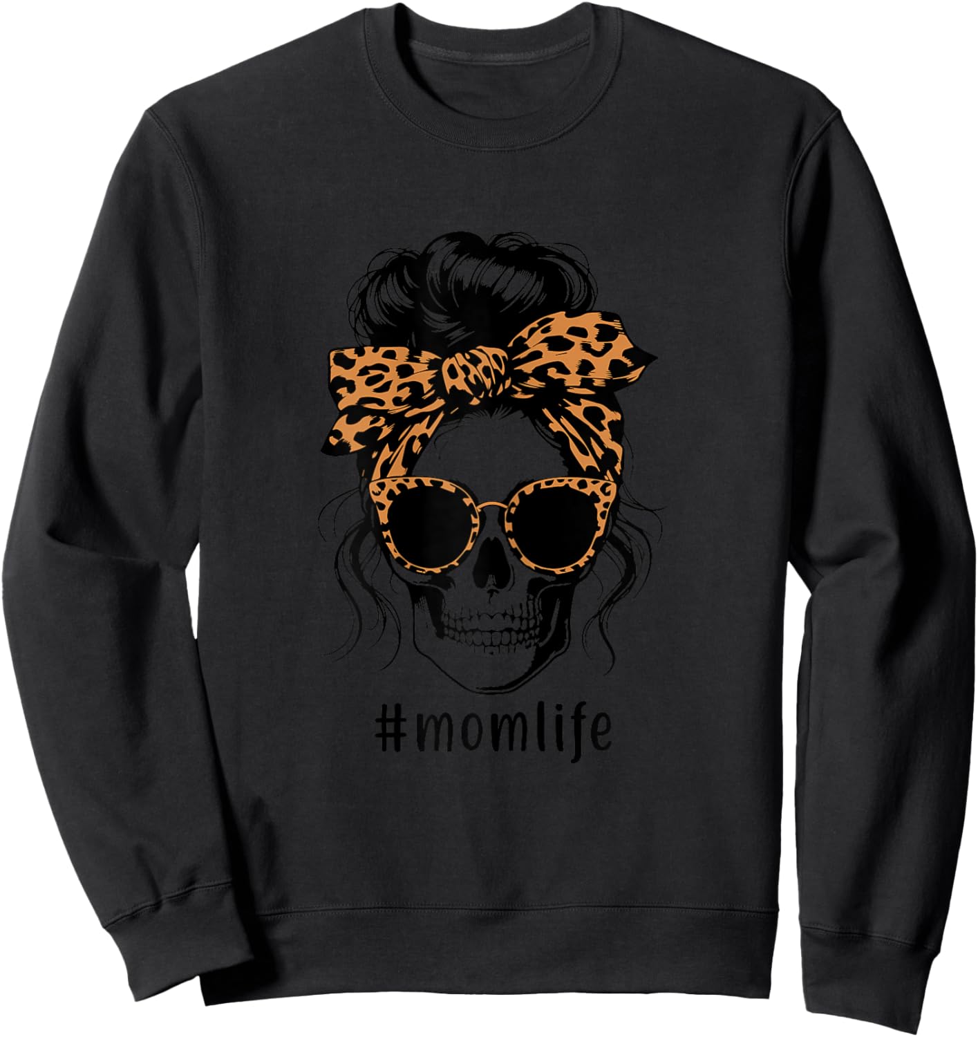Mom Life Skull Leopard Pattern Mother's Day Super Best Mum , gray Sweatshirt - Sweatshirt | Black