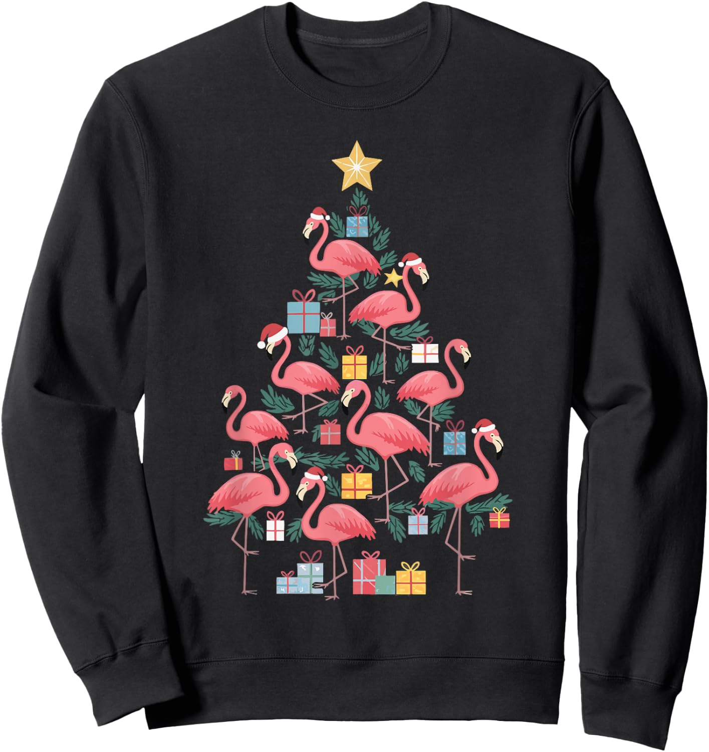 Flamingo Christmas Tree Sweatshirt - Sweatshirt | Black