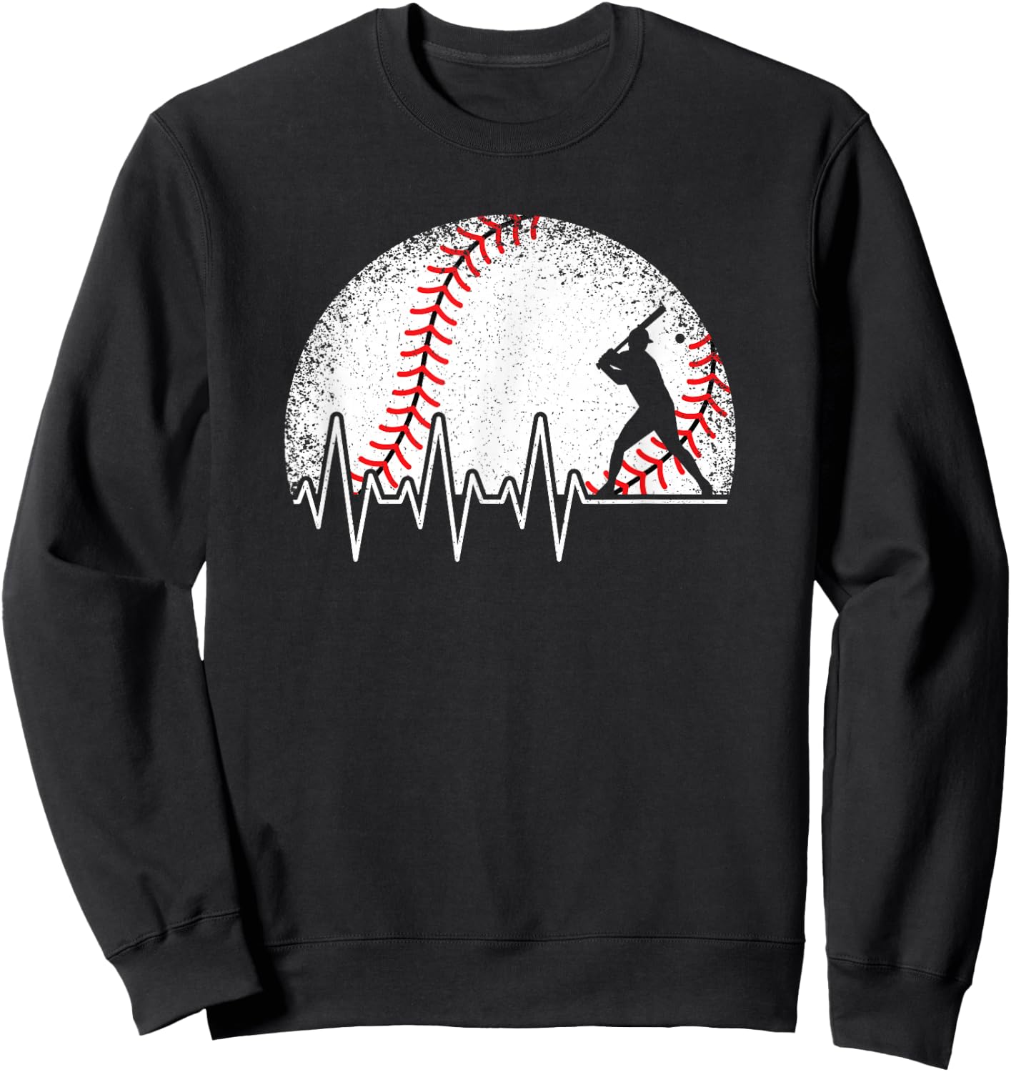 Baseball Heartbeat Baseball Player Ball Women Men Kids , black Sweatshirt - Sweatshirt | Black