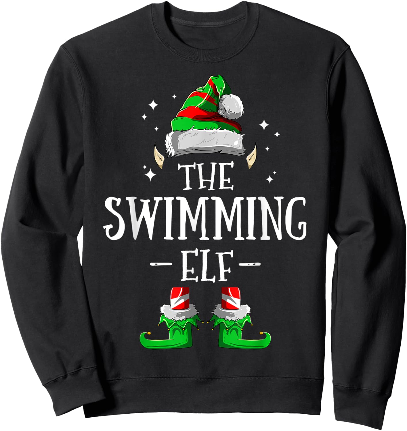 The Swimming Elf Matching Family Group Christmas Pajama Sweatshirt - Sweatshirt | Black