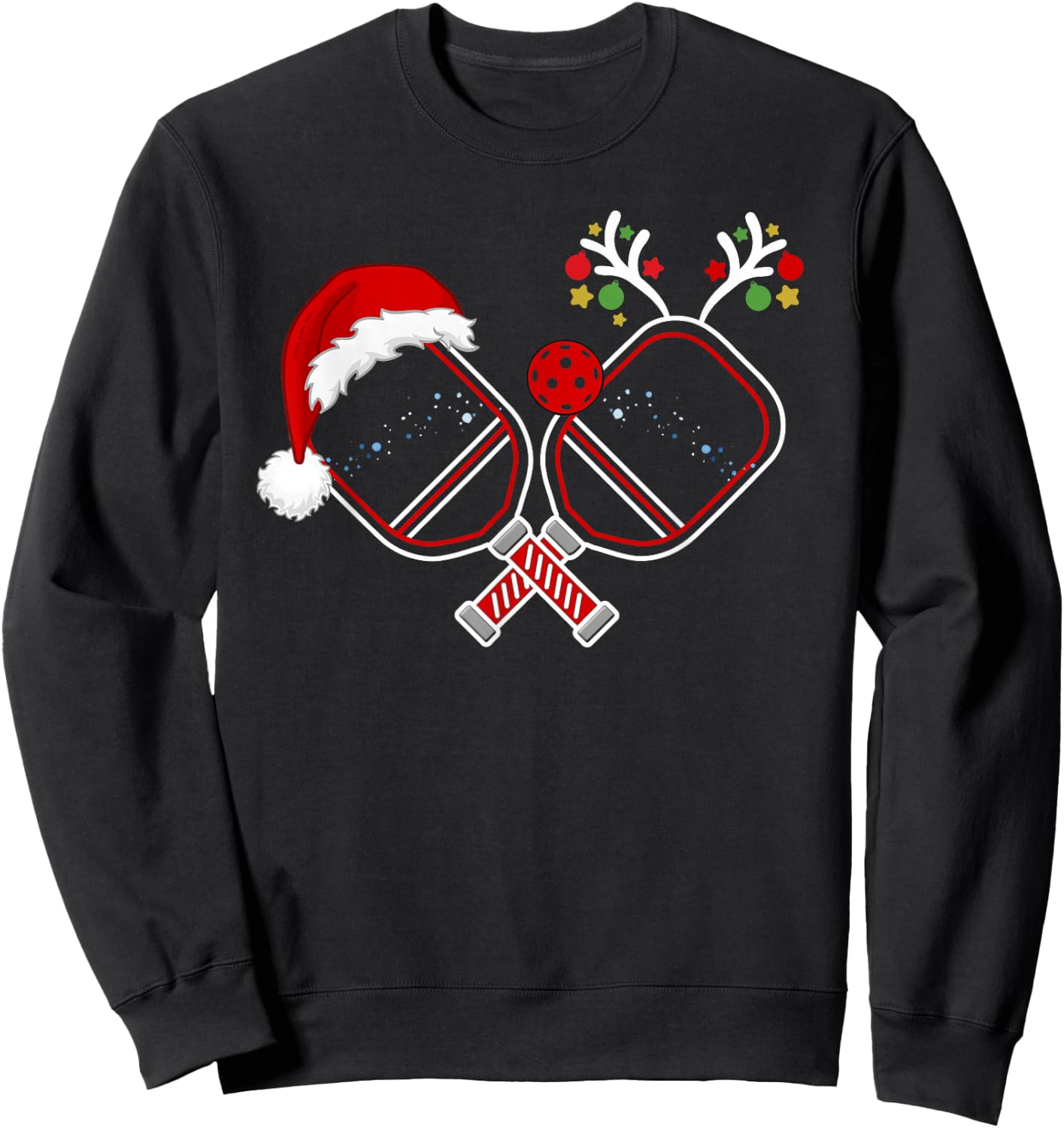 Pickleball Christmas Santa Hat Reindeer Christmas Pickleball Sweatshirt - Sweatshirt | Black