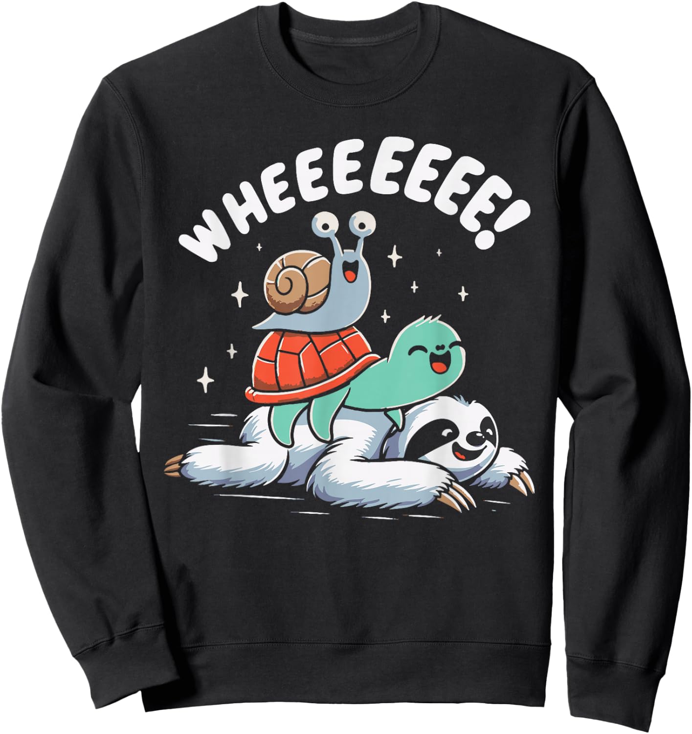 Sloth Snail Turtle Wheeee! Funny Slow Animals Sweatshirt - Sweatshirt | Black