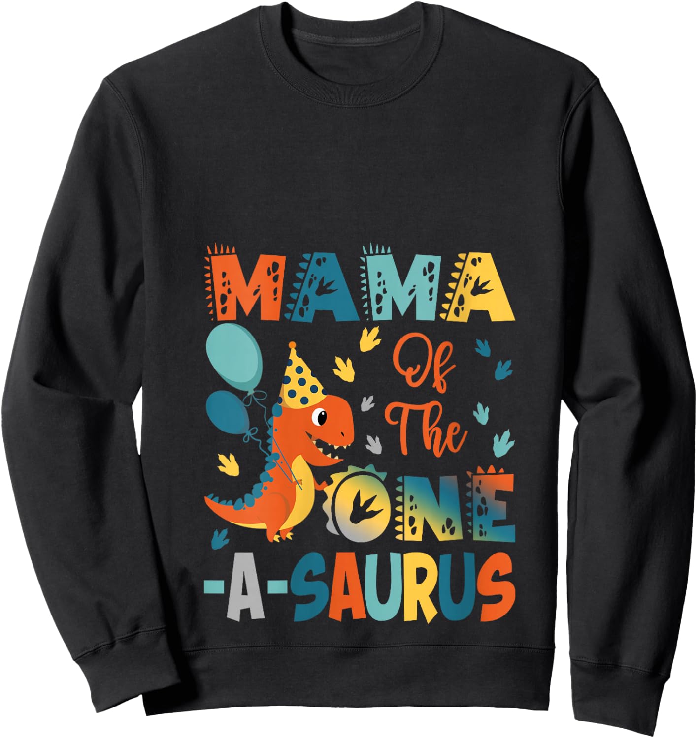 Mama Of The One-A-Saurus 2Nd Birthday Dinosaur Party V-Neck Sweatshirt - Sweatshirt | Black