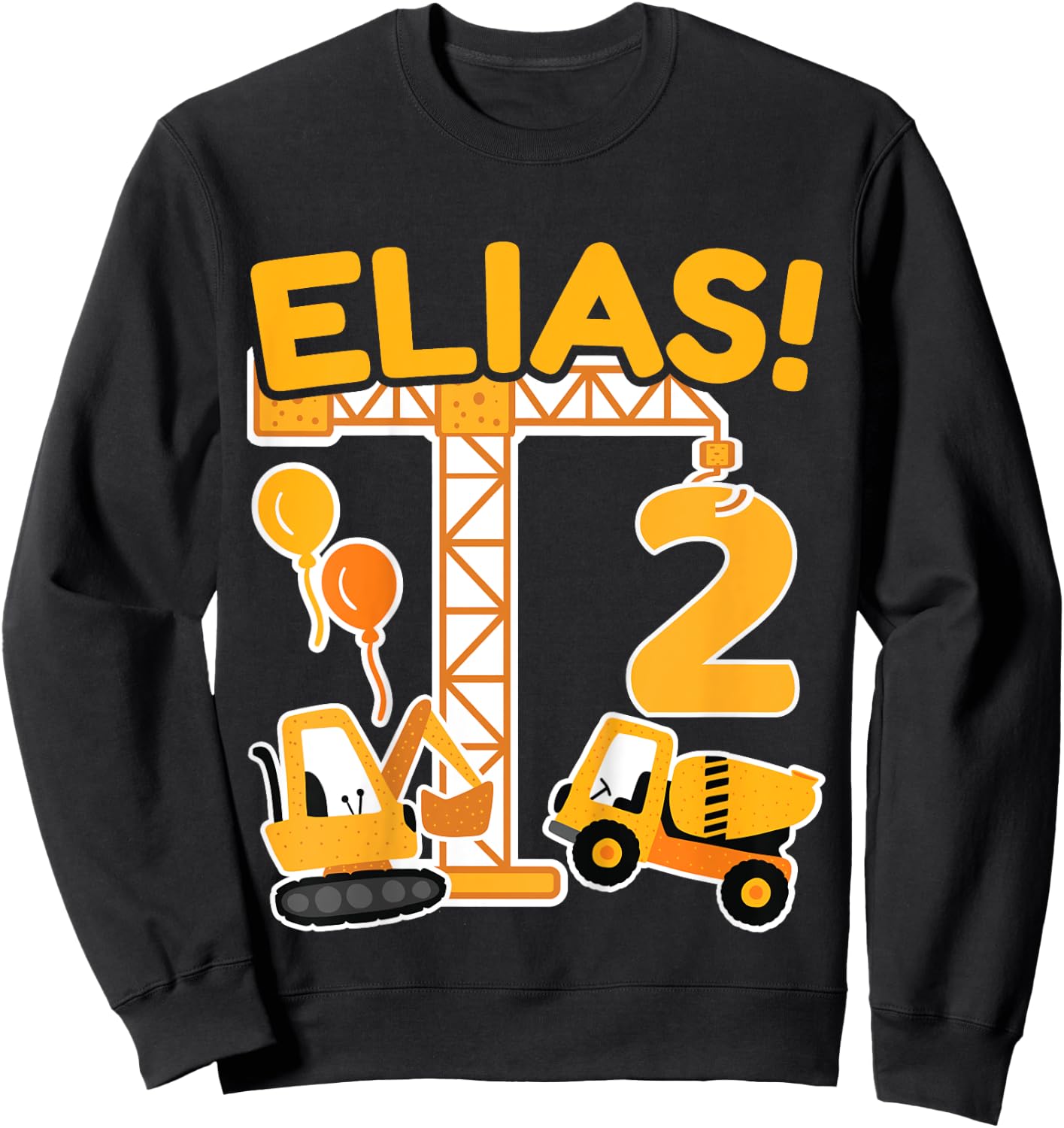 Kinder 2. Geburtstag Vorname Elias Bagger Deko Geschenk Jungen Sweatshirt - Sweatshirt | Black