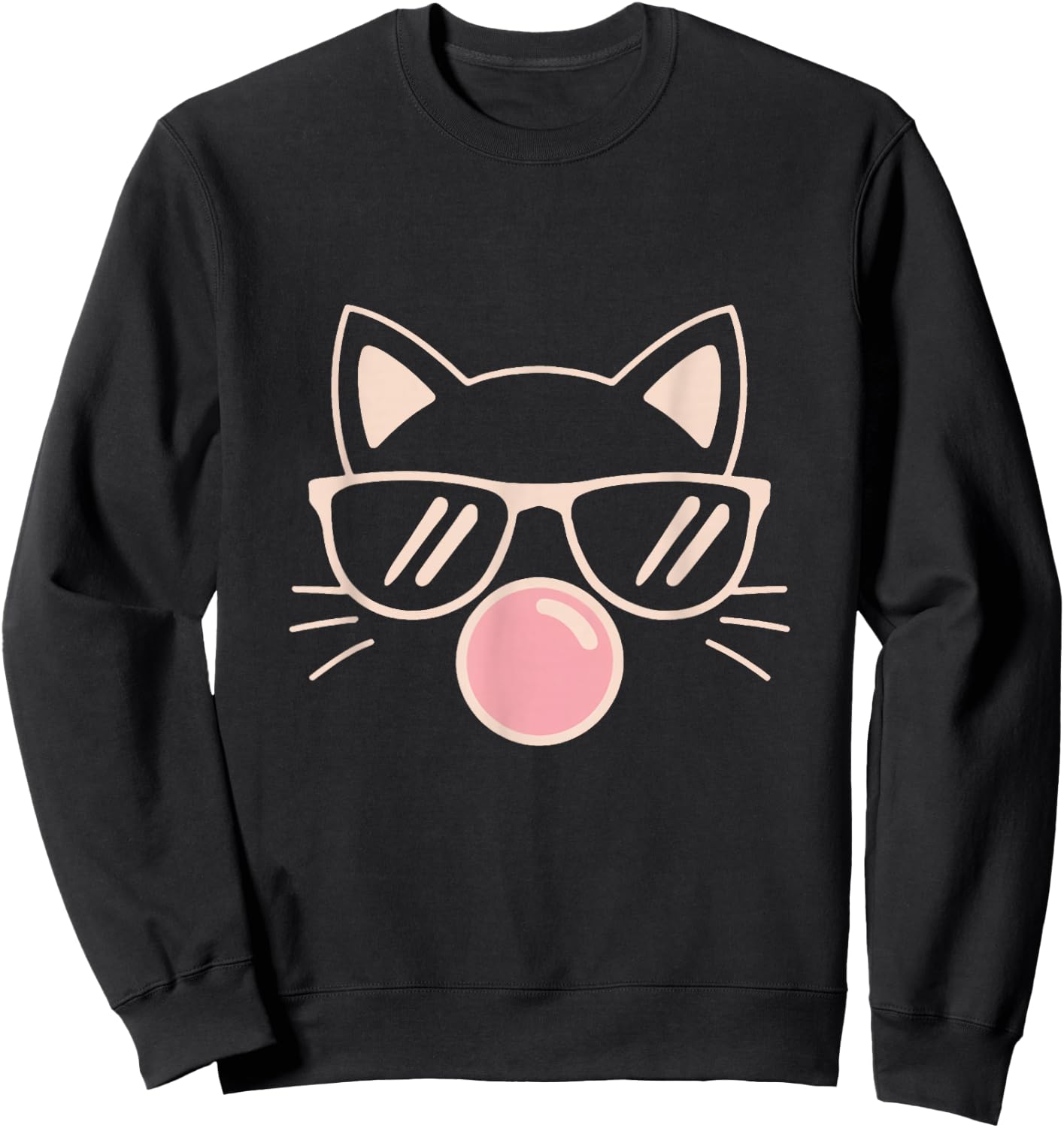 Cute Cat Graphic Bubble Gum Cat Lover Cat Mom Cat Dad Sweatshirt - Sweatshirt | Black