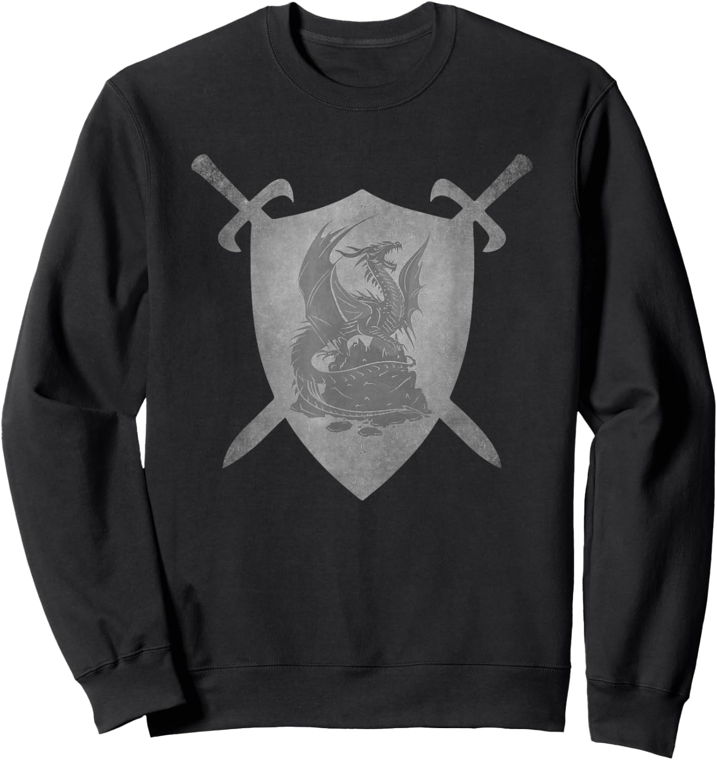 Dragon Crossed Swords Shield Medieval Heraldry Art Graphic Sweatshirt - Sweatshirt | Black