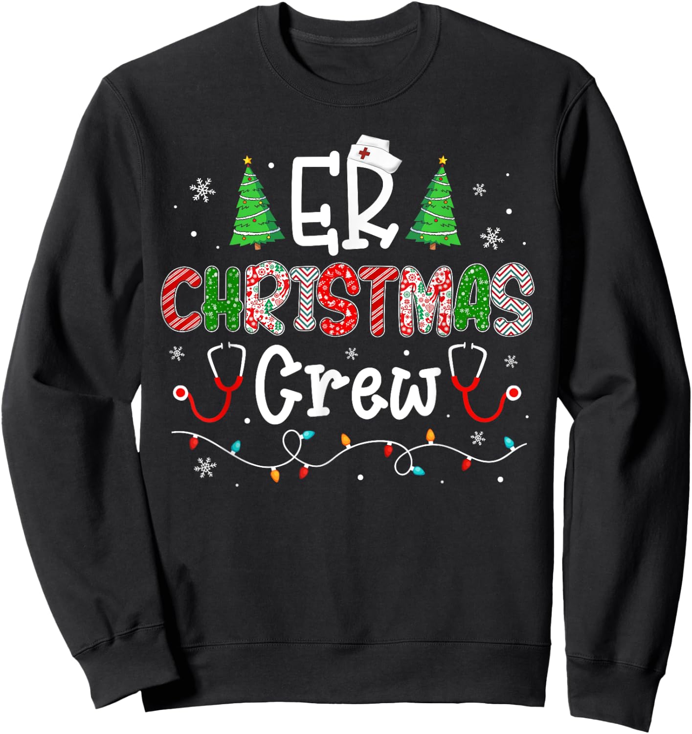 ER Nurse Christmas Apparel -Adults Christmas Cartoon Women's Black Crew Collar Modern Classic Small Sweatshirt - Sweatshirt | Black