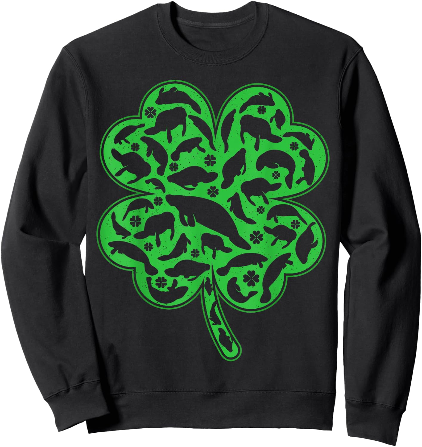 Luckiest Irish Shamrock Leaf Manatee St. Patrick's Day Sweatshirt - Sweatshirt | Black