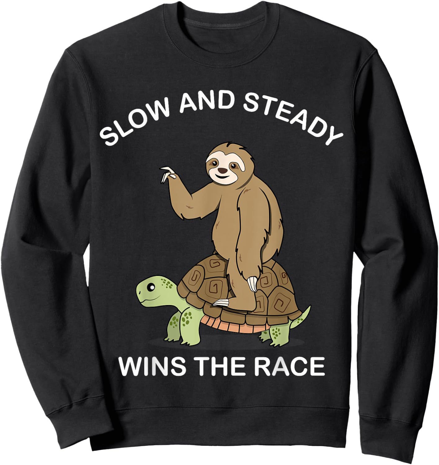 Sloth riding Turtle - slow and steady wins the race - Funny Sweatshirt - Sweatshirt | Black