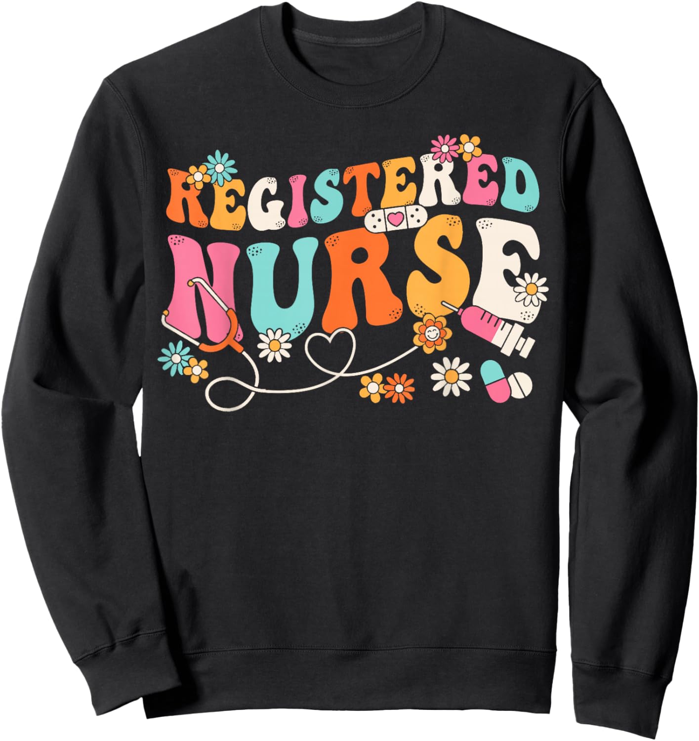 Groovy RN Registered Nurse Week Nursing Stethoscope Cute Sweatshirt - Sweatshirt | Black
