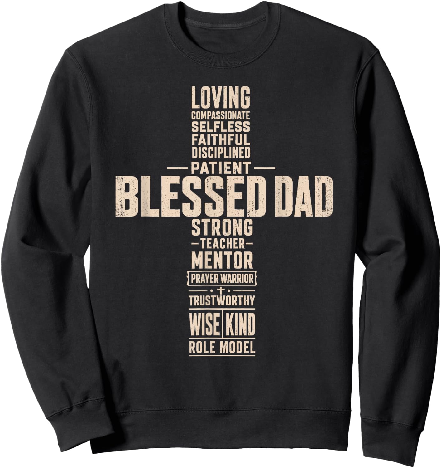 Blessed Dad Christian Cross Father's Day Minimalist Men Sweatshirt - Sweatshirt | Black