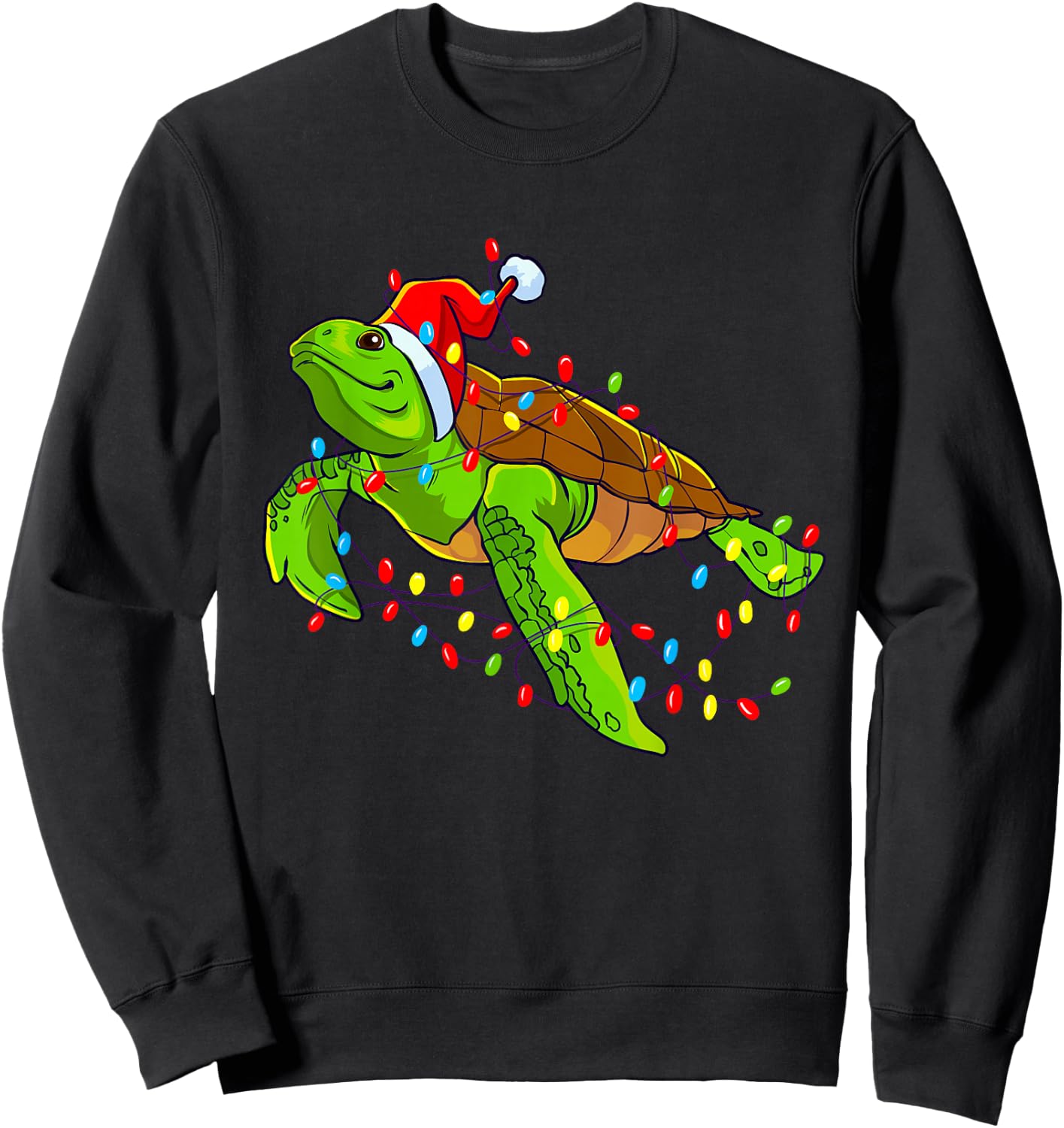 Sea Turtle Christmas Lights Funny Santa Hat Merry Christmas Sweatshirt - Sweatshirt | Black