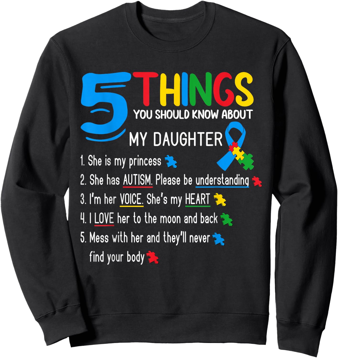 Autistic Daughter Autism Awareness Support Mom Dad Parents Sweatshirt - Sweatshirt | Black