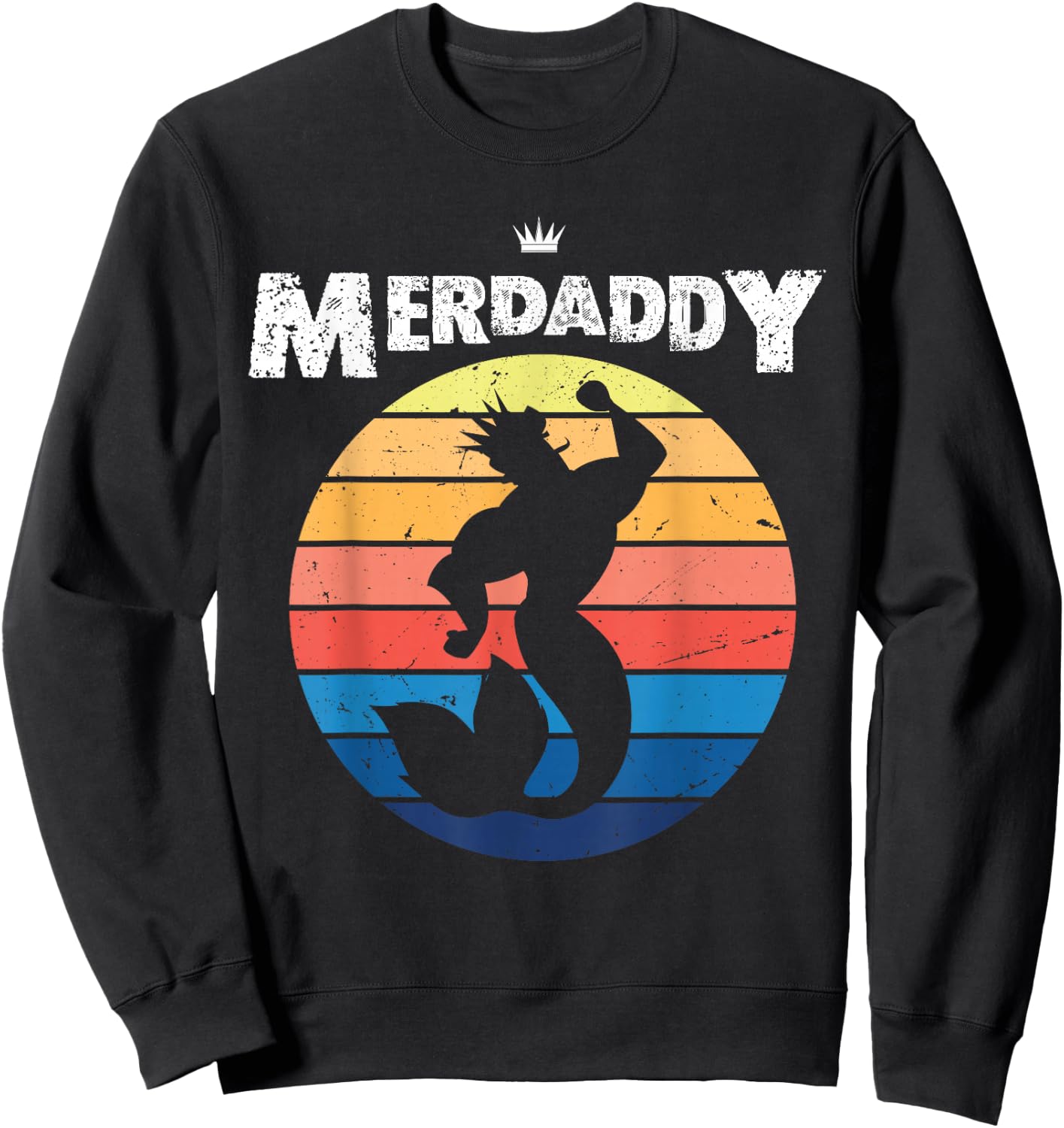 Retro Merdaddy Graphic - Vintage Merman Design Sweatshirt - Sweatshirt | Black