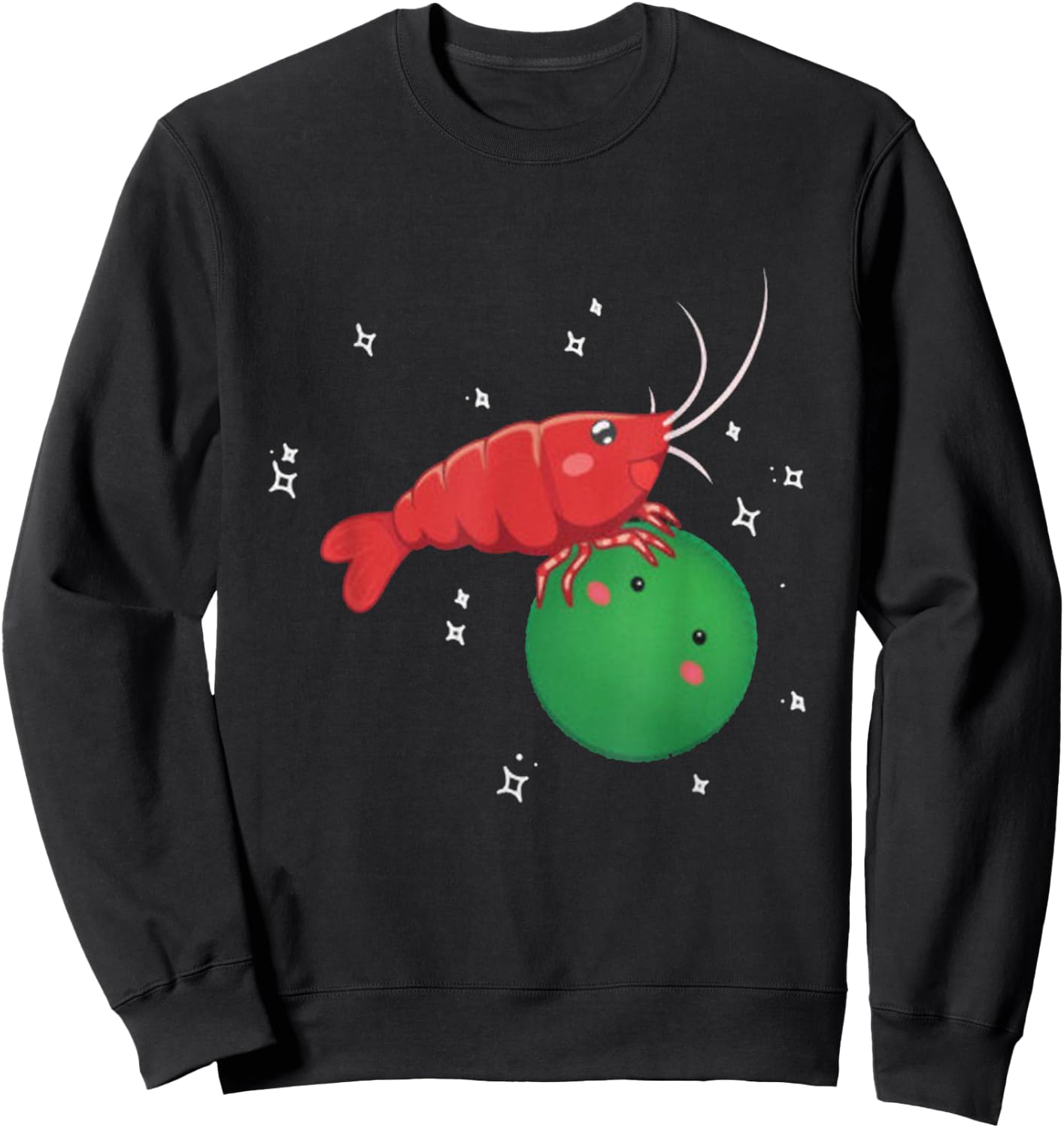 Cute Shrimp and Marimo Ball Buddies Sweatshirt - Sweatshirt | Black