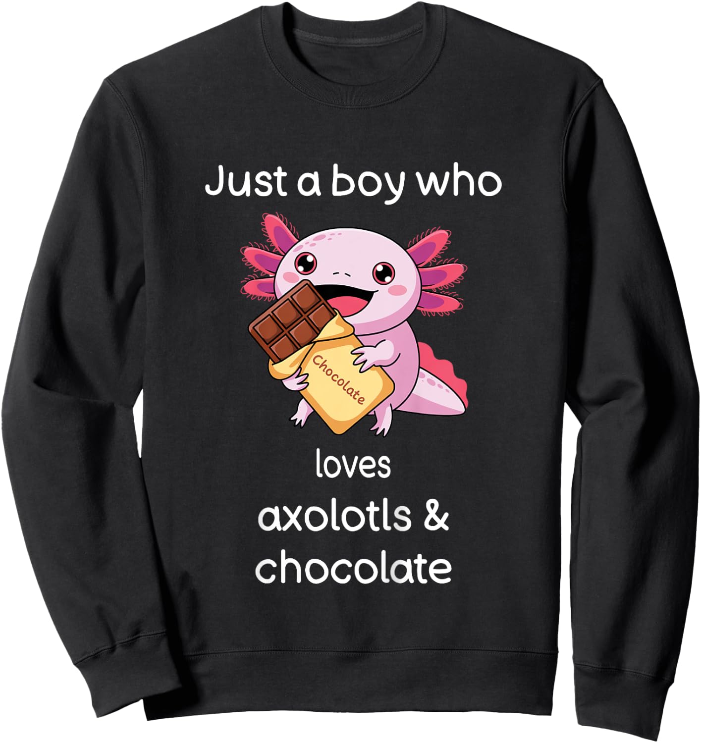 Kids Axolotl Chocolate Shirt Boys Cool Axolotl Chocolate Sweatshirt - Sweatshirt | Black