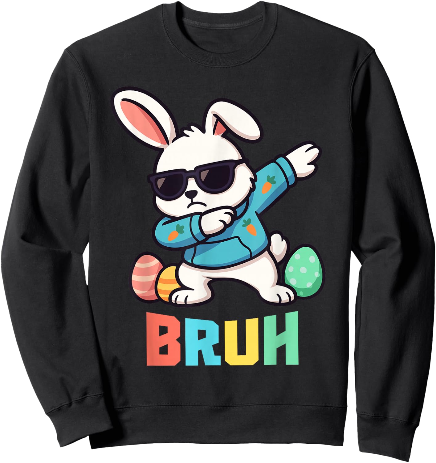 Bruh Dabbing Easter Bunny Kids Boys Easter Sweatshirt - Sweatshirt | Black