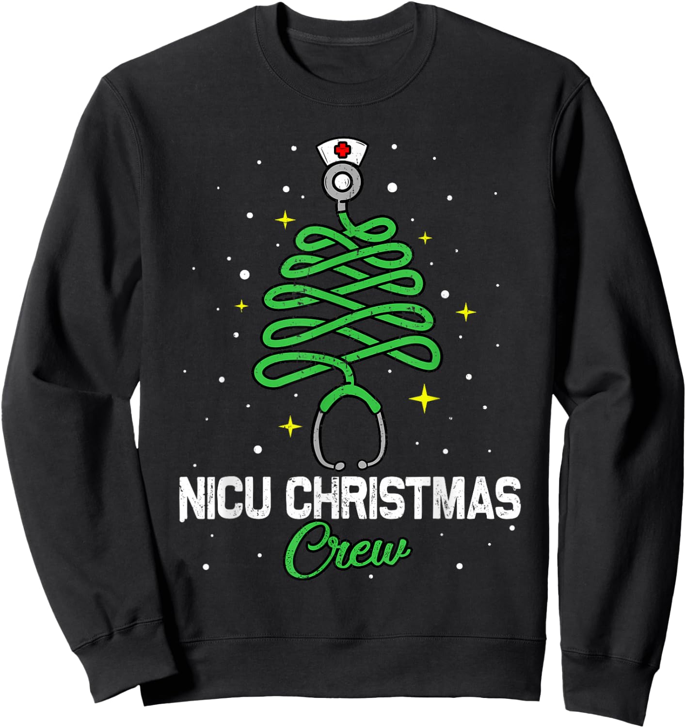 NICU Christmas Crew Cute Christmas Tree Xmas Lights Nurse Sweatshirt - Sweatshirt | Black