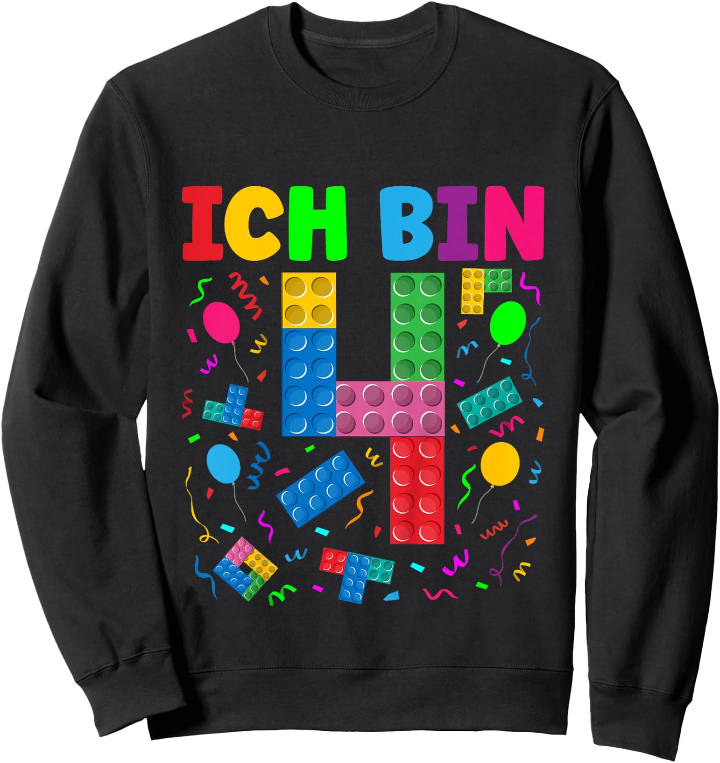 Children's with German Text "Ich bin 4 Building Blocks" 4th Birthday Boy Building Blocks, black Sweatshirt - Sweatshirt | Black