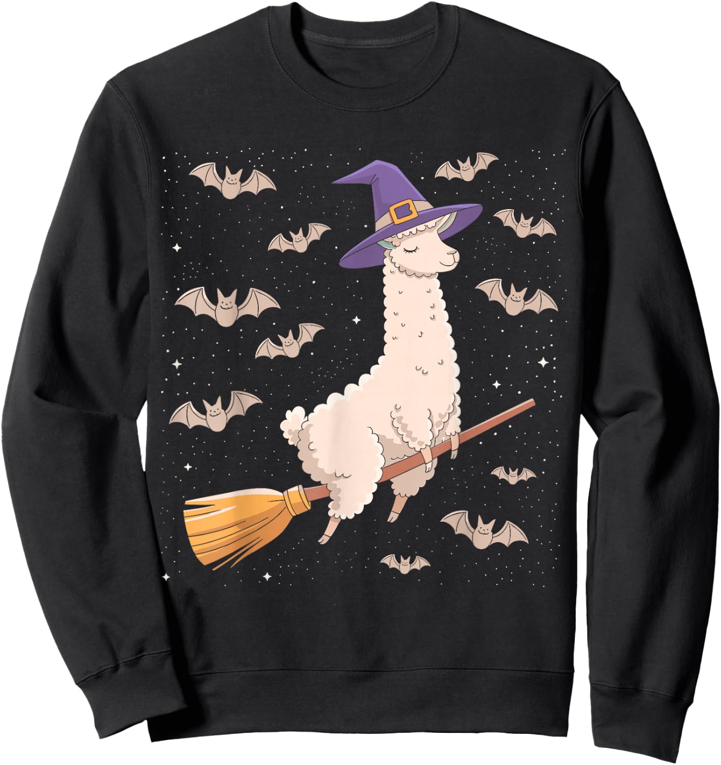 Funny Witch Broomstick Llama Lovers Spooky Halloween Costume Sweatshirt - Sweatshirt | Black