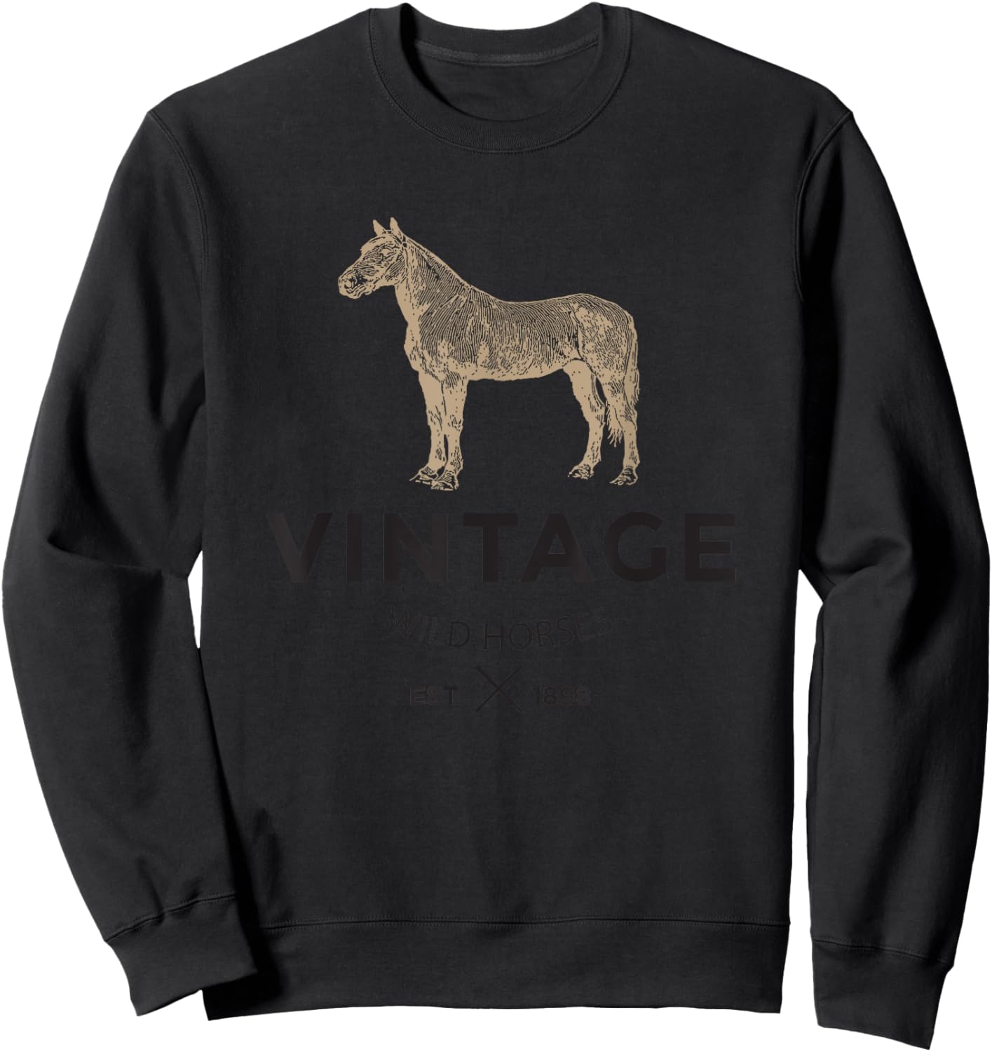 Vintage Wild Horses - Wild Horse Distressed Fashion Sweatshirt - Sweatshirt | Black