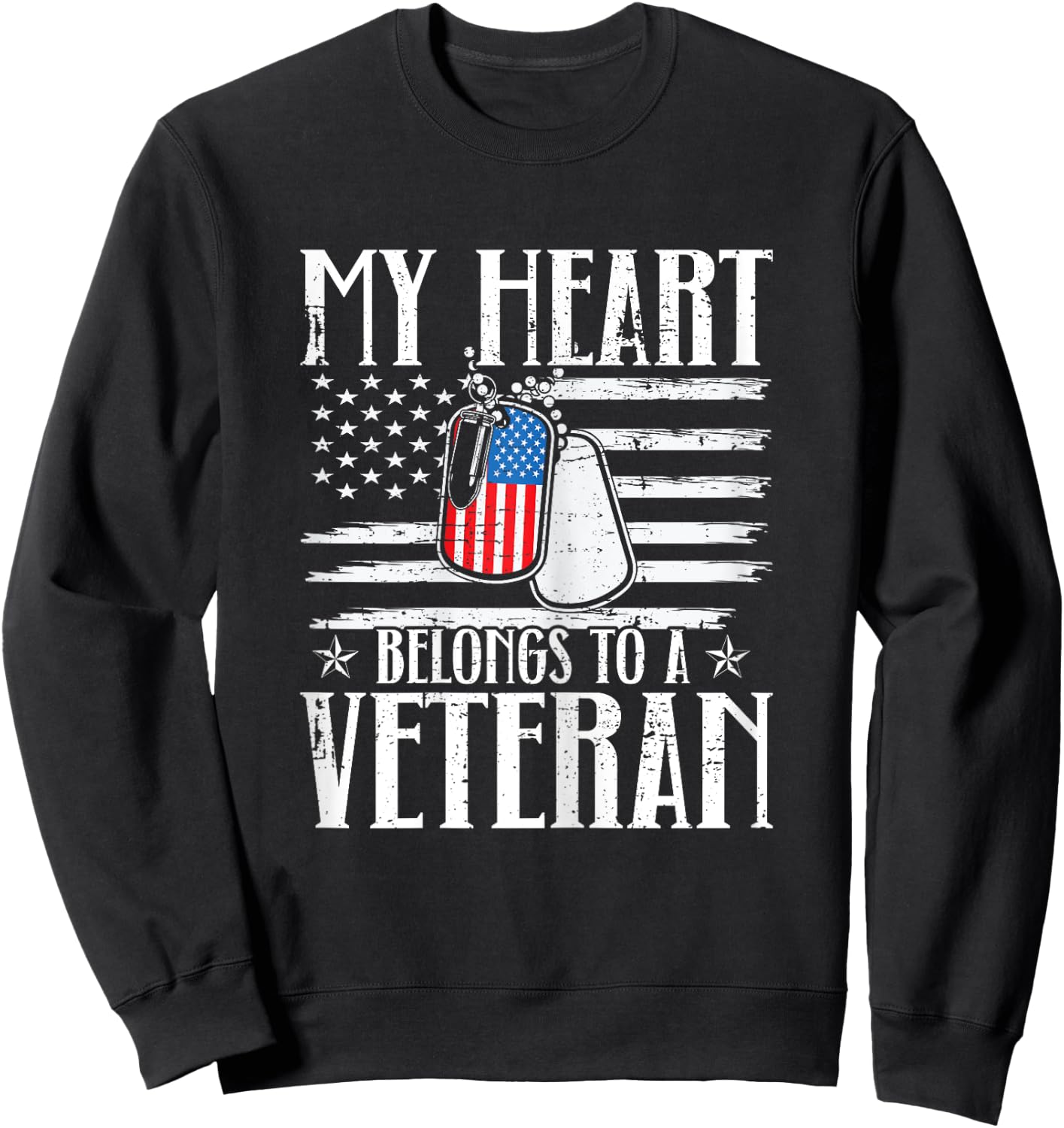 My Heart Belongs To A Veteran American Flag Veteran Husband Sweatshirt - Sweatshirt | Black