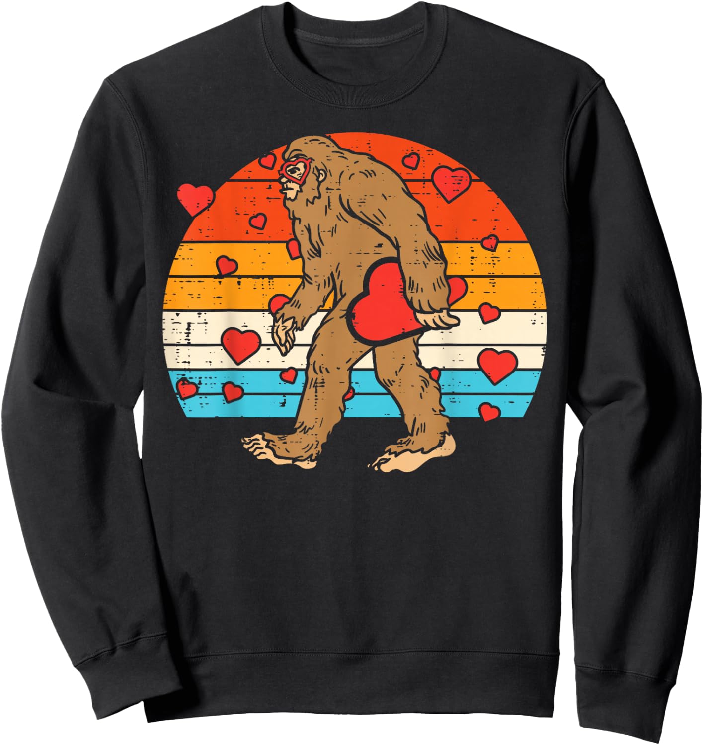 Bigfoot Sasquatch Retro Heart Funny Valentines Day Men Women Sweatshirt - Sweatshirt | Black